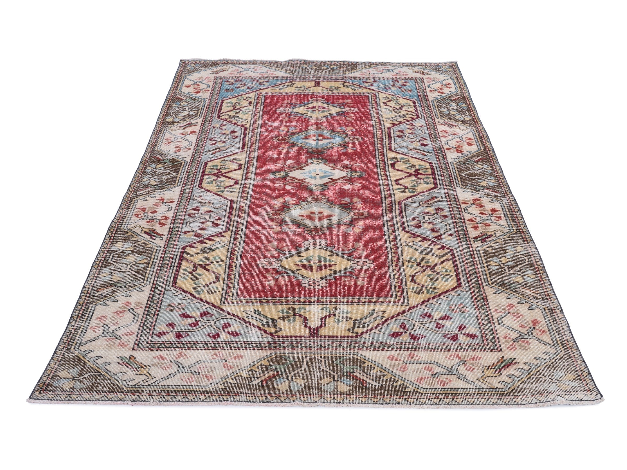Turkish Isparta oversized rug in deep red and cream, view 2 of 10