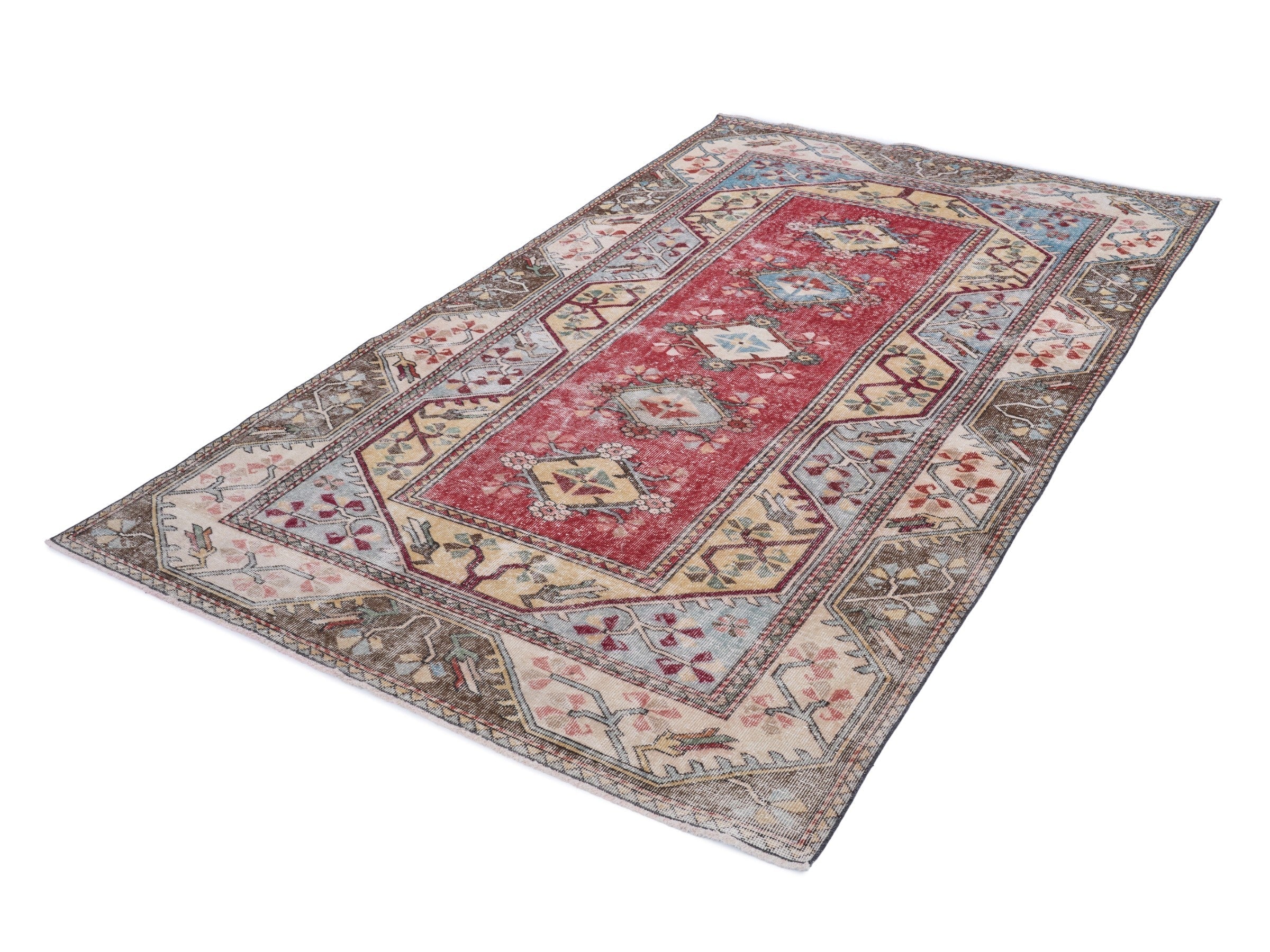 Turkish Isparta oversized rug in deep red and cream, view 3 of 10