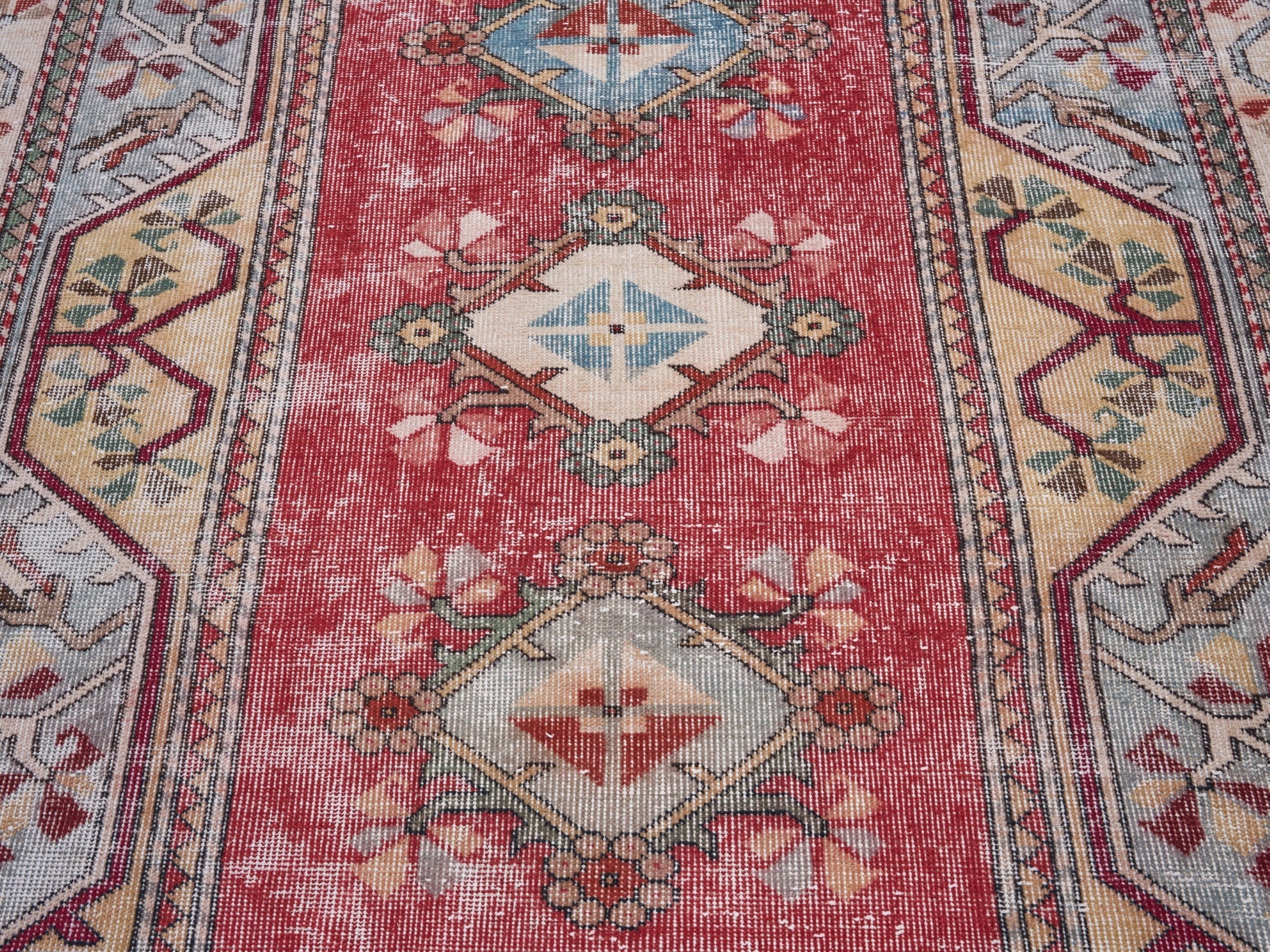 Turkish Isparta oversized rug in deep red and cream, view 4 of 10