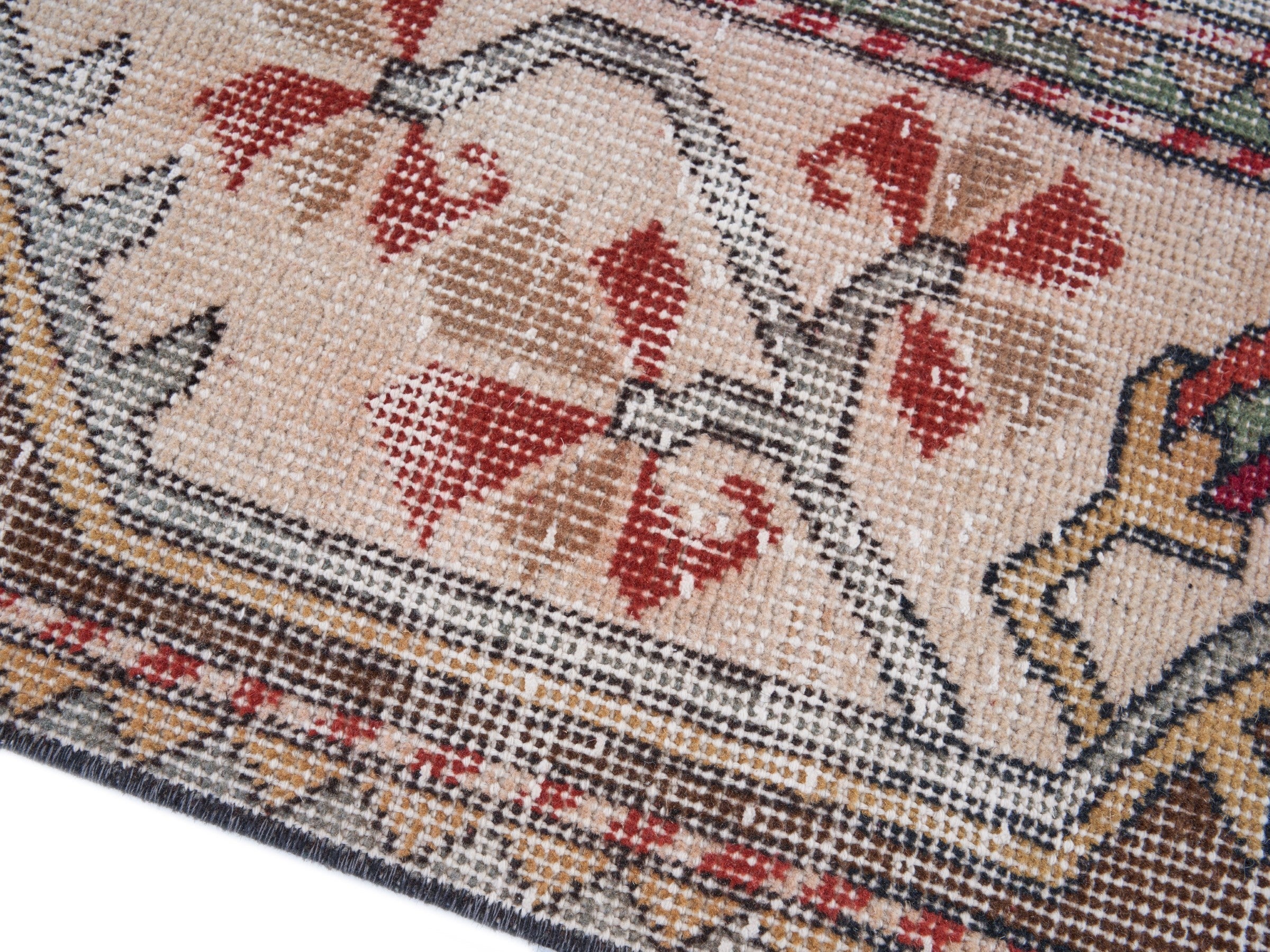 Turkish Isparta oversized rug in deep red and cream, view 6 of 10