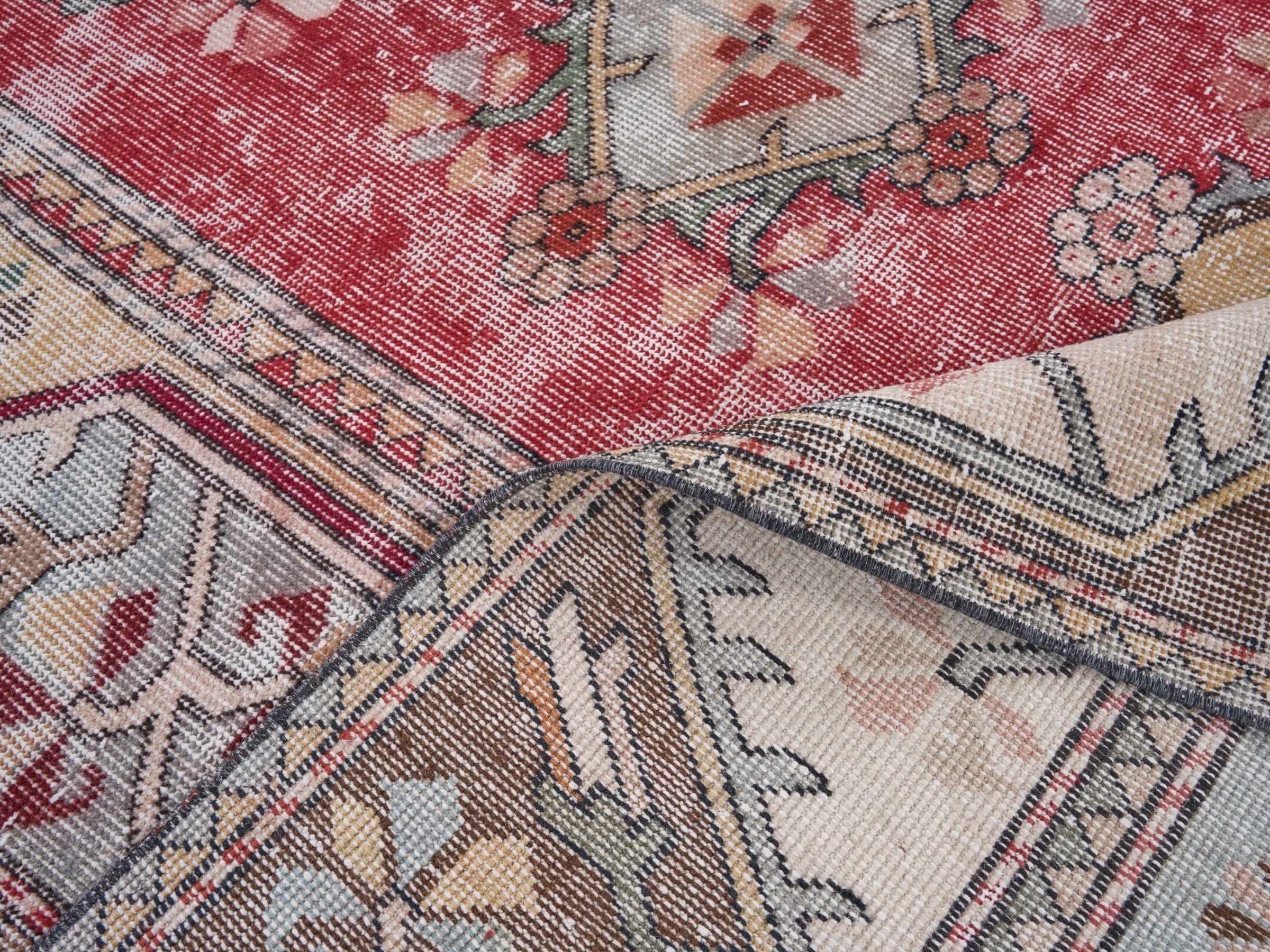 Turkish Isparta oversized rug in deep red and cream, view 9 of 10