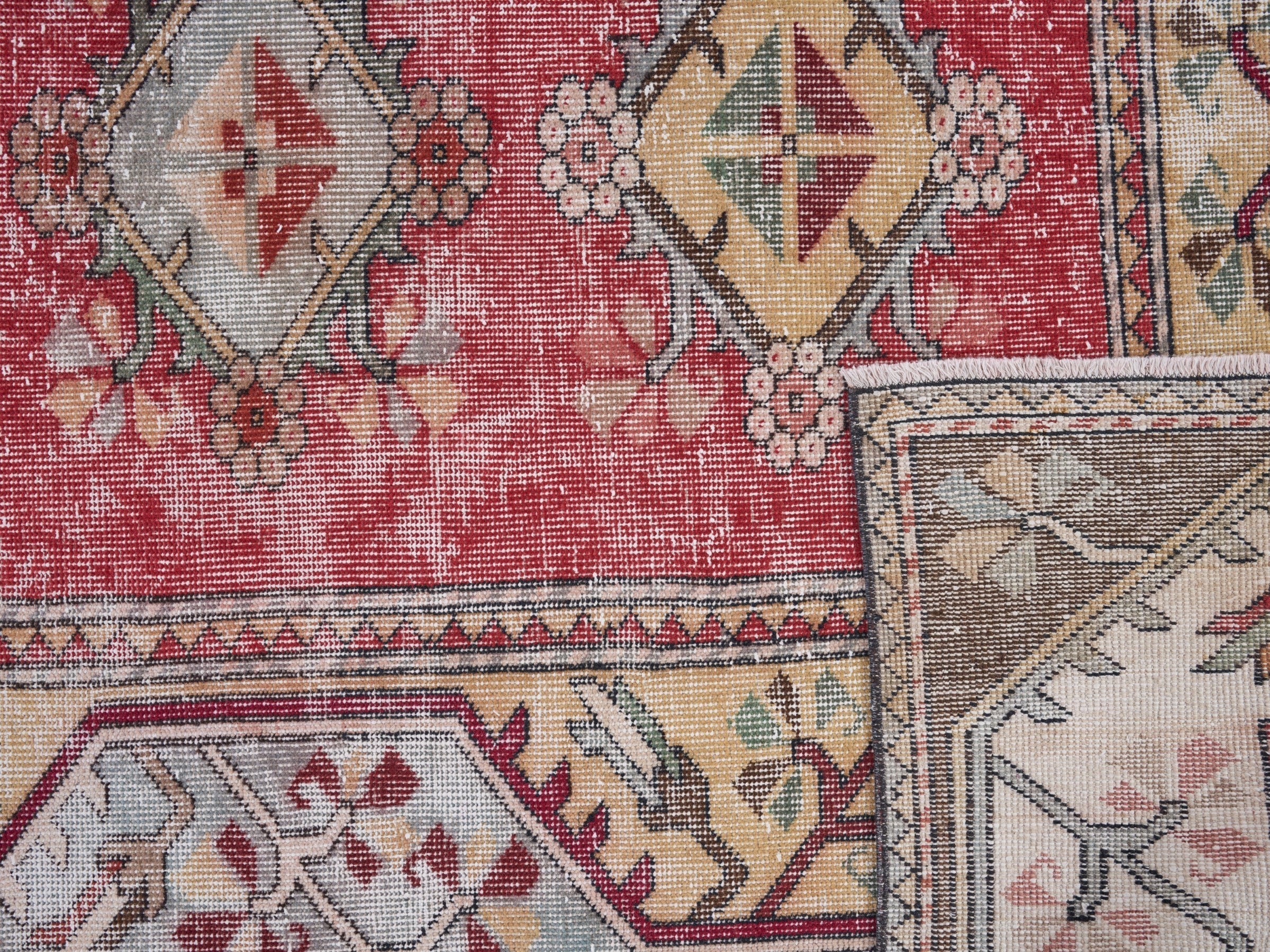 Turkish Isparta oversized rug in deep red and cream, view 10 of 10