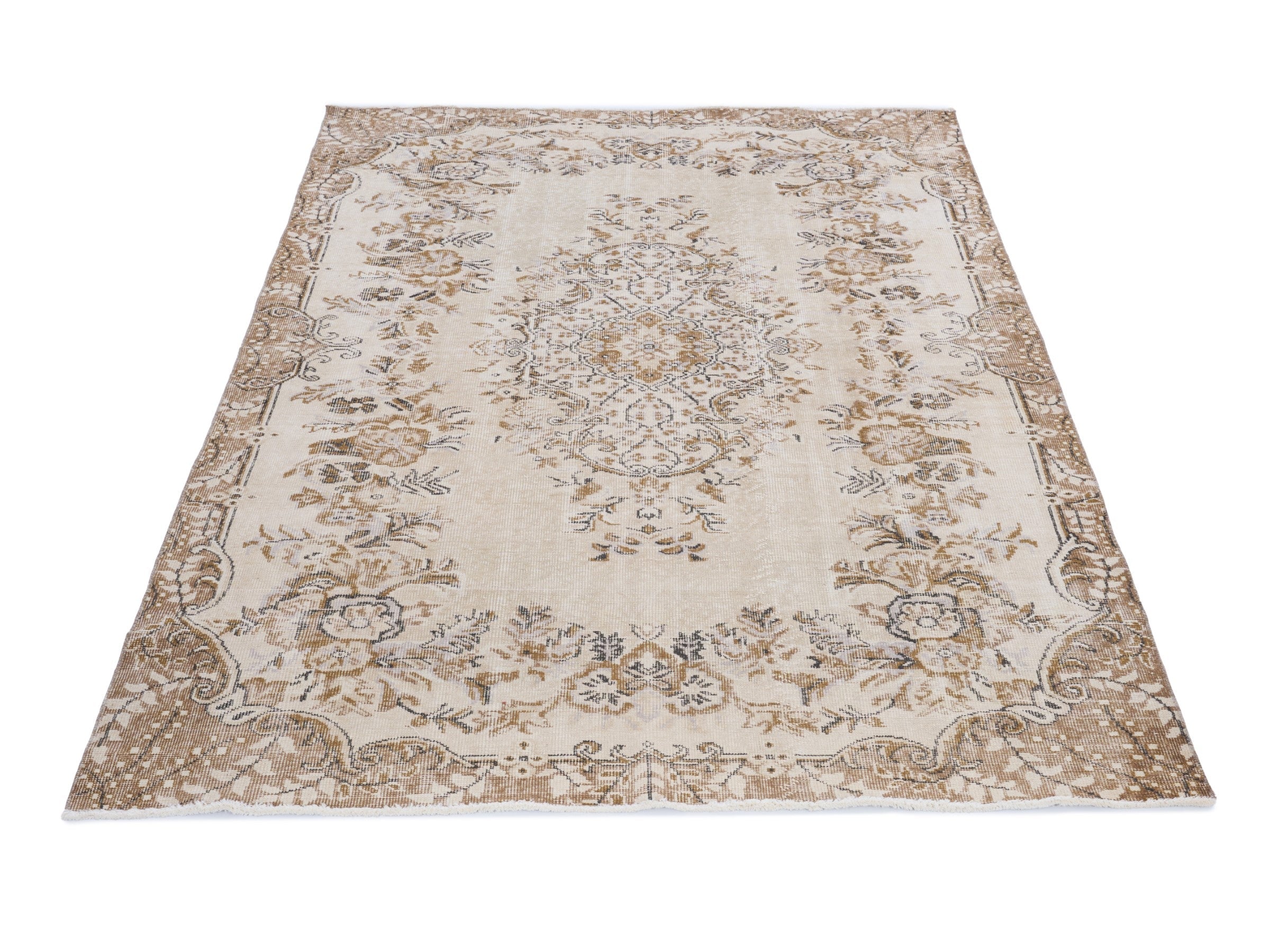 Turkish Isparta area rug in cream and tan, view 2 of 10