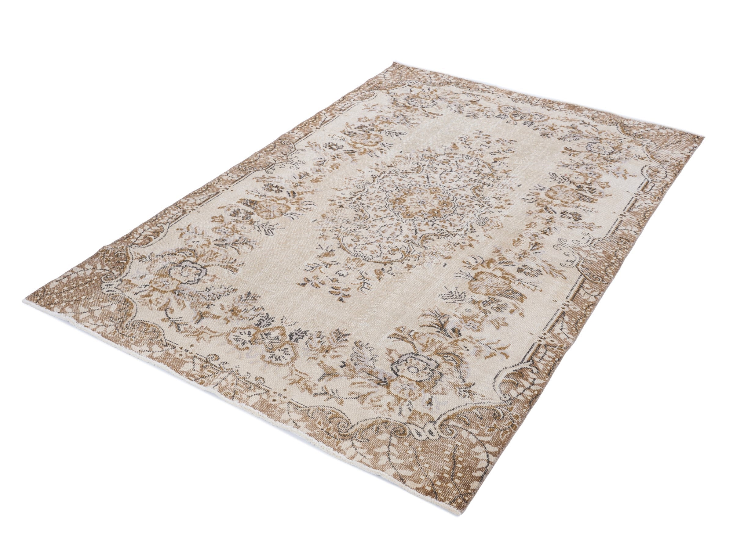 Turkish Isparta area rug in cream and tan, view 3 of 10