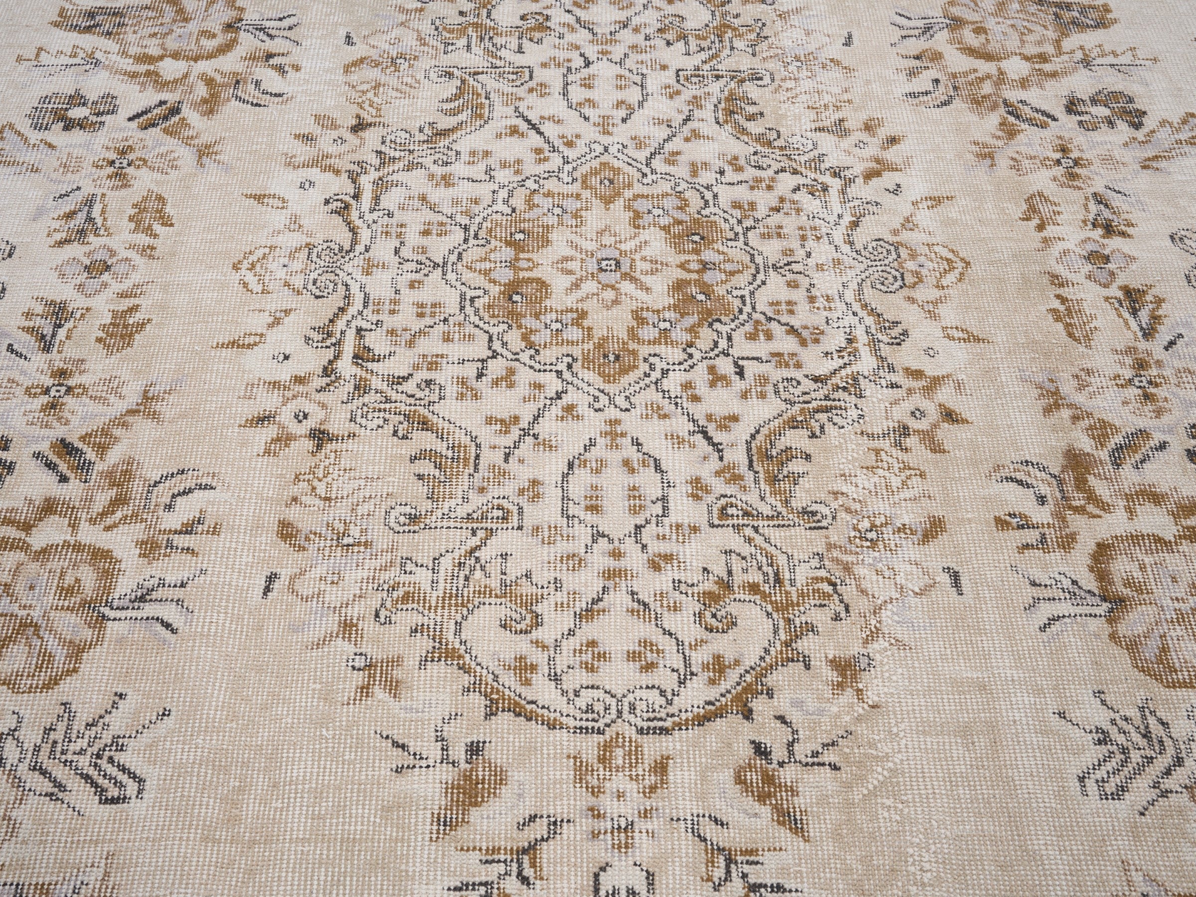 Turkish Isparta area rug in cream and tan, view 4 of 10