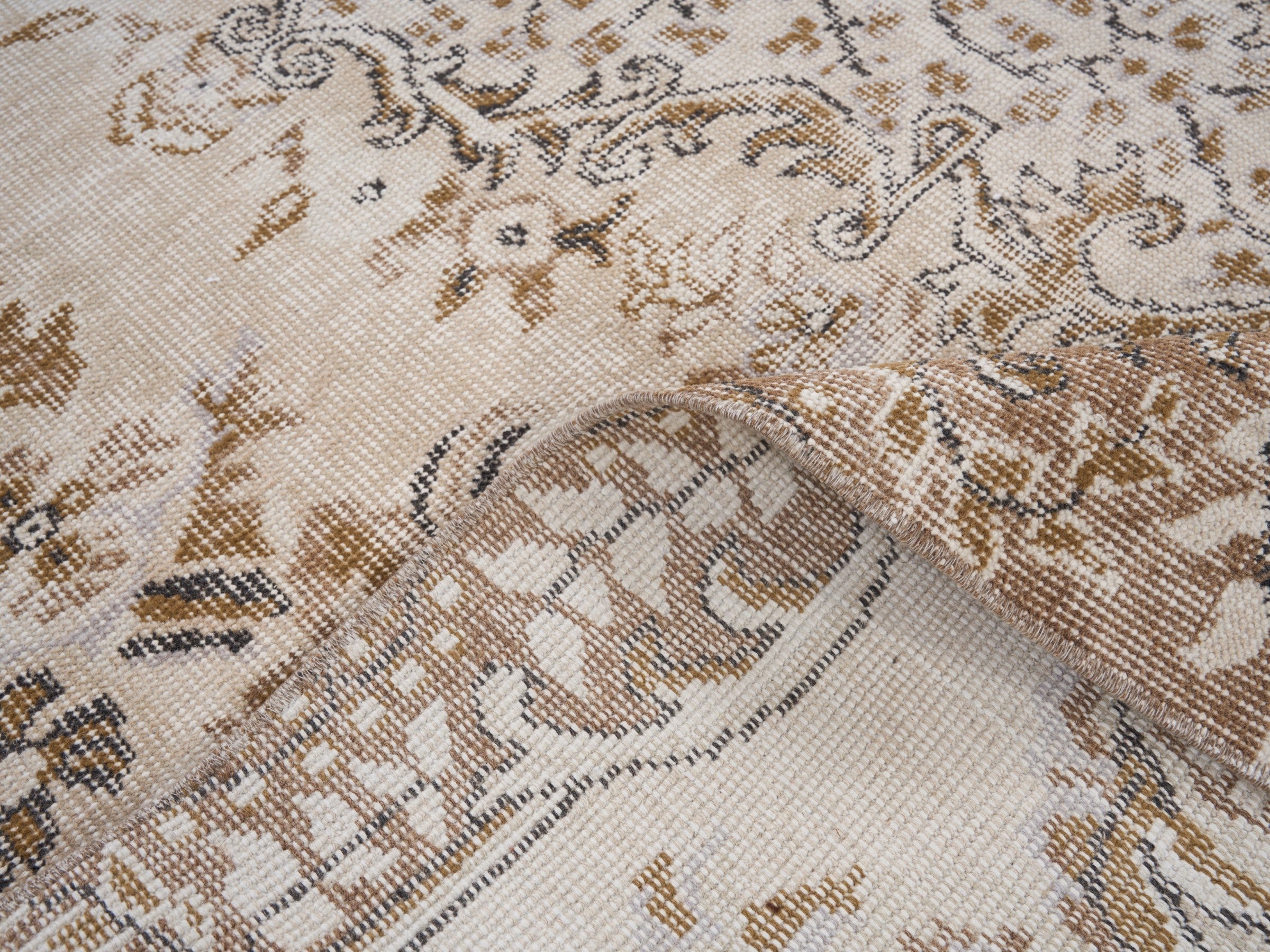 Turkish Isparta area rug in cream and tan, view 9 of 10