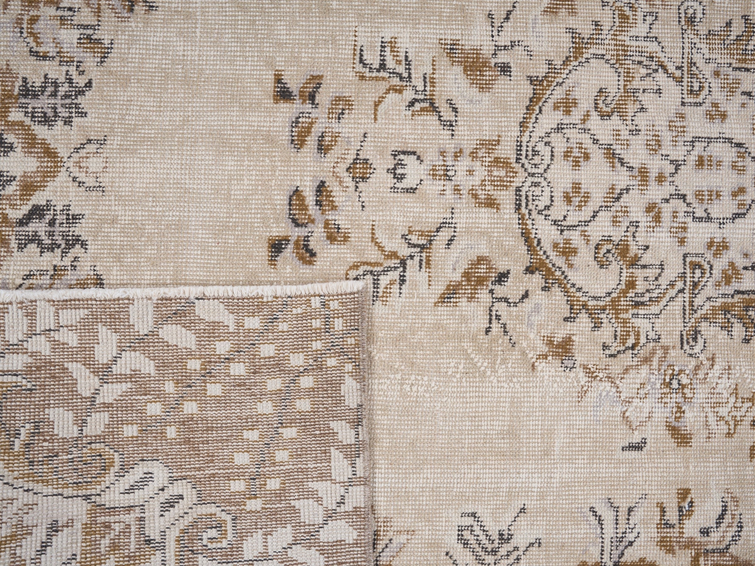 Turkish Isparta area rug in cream and tan, view 10 of 10