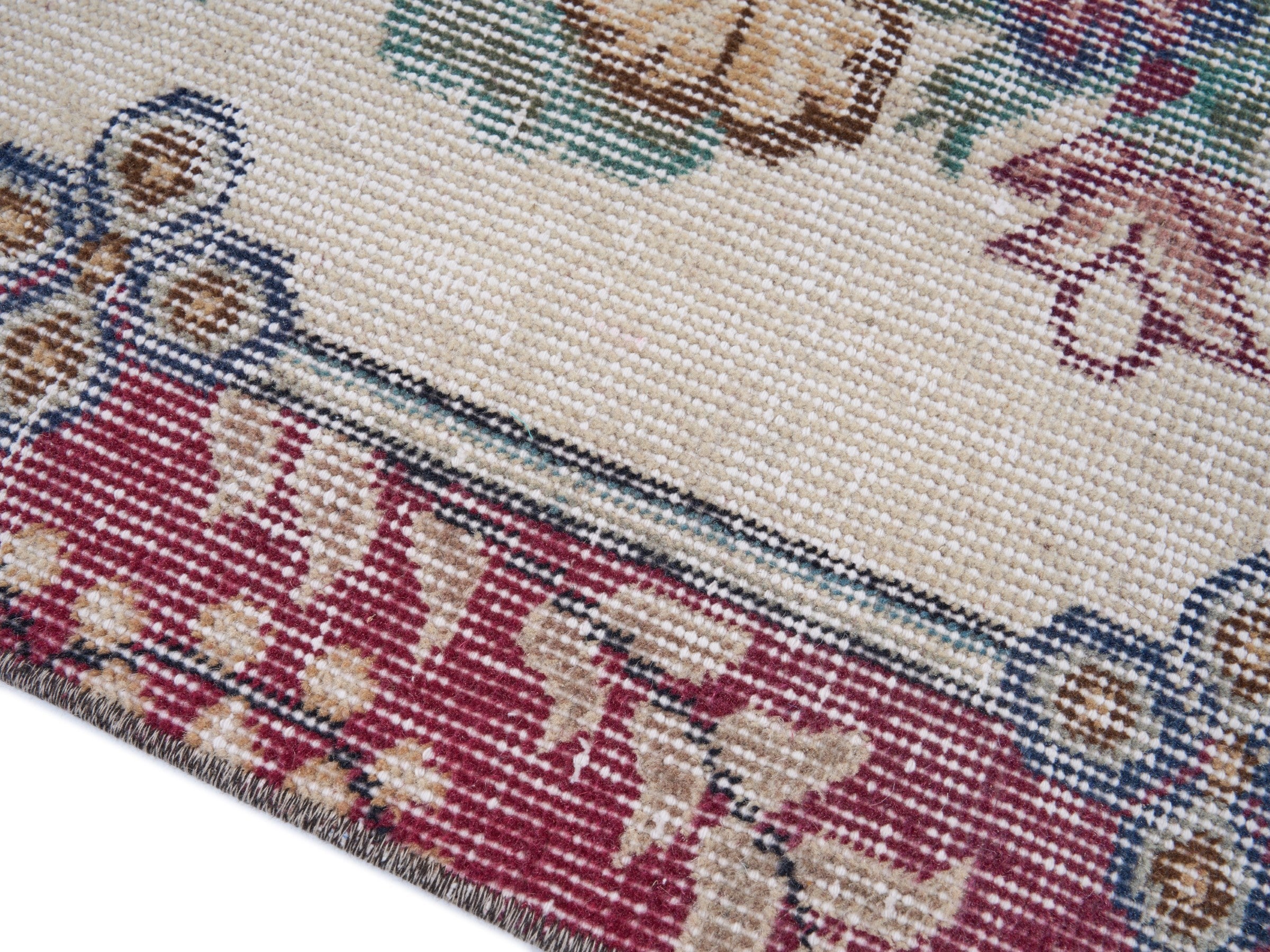 Turkish Isparta area rug in burgundy and off-white, view 6 of 10