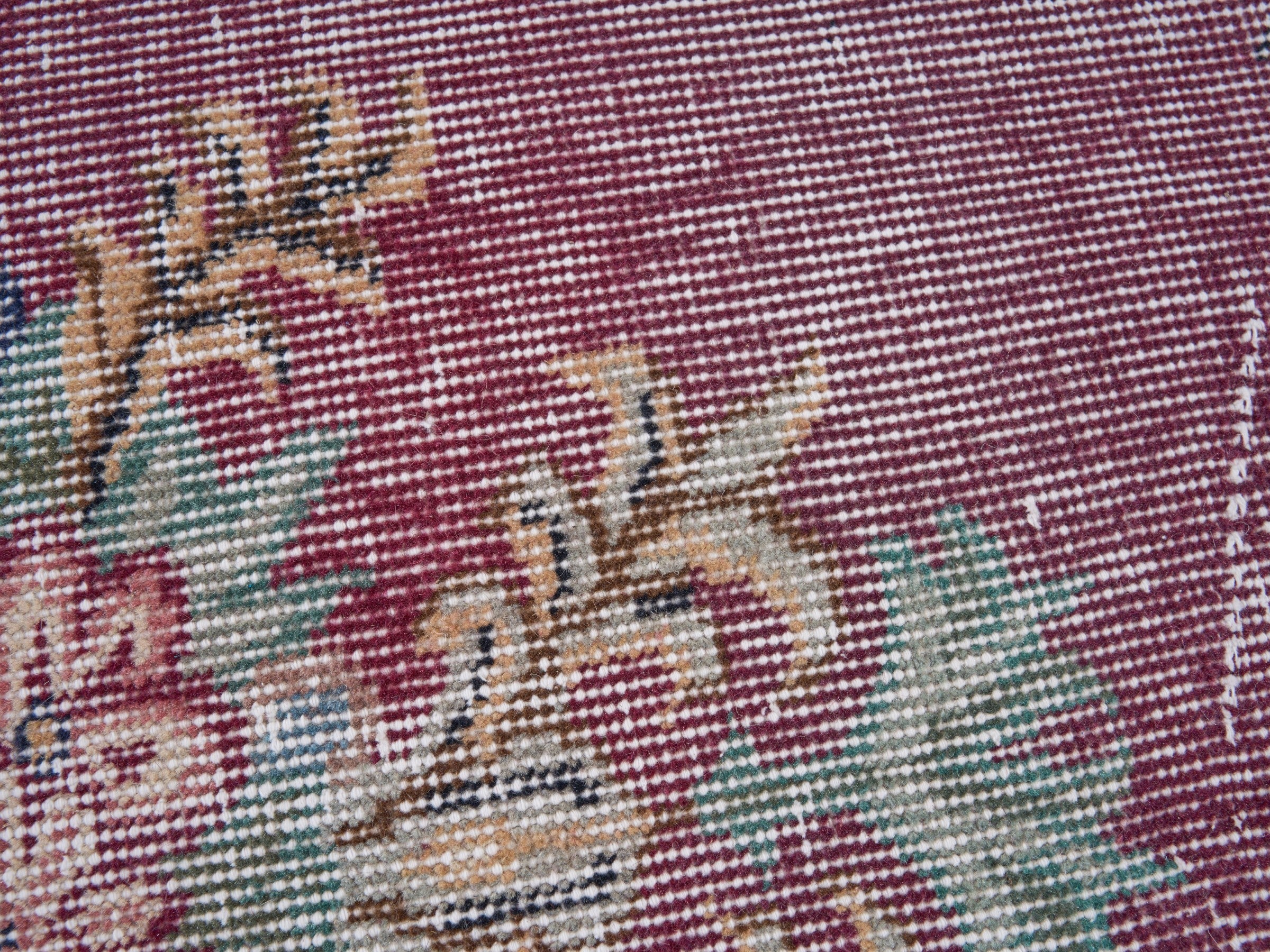 Turkish Isparta area rug in burgundy and off-white, view 7 of 10