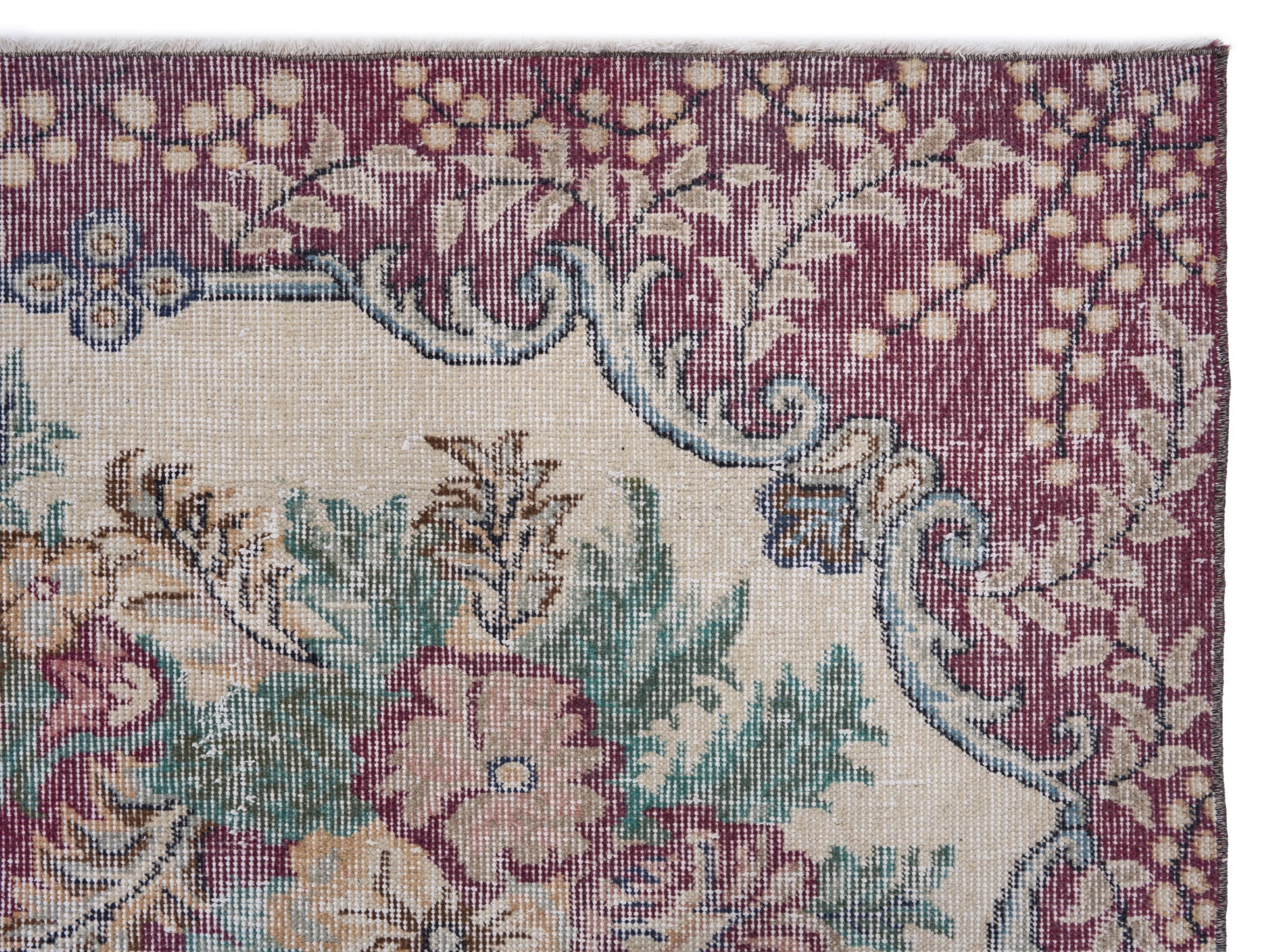 Turkish Isparta area rug in burgundy and off-white, view 8 of 10
