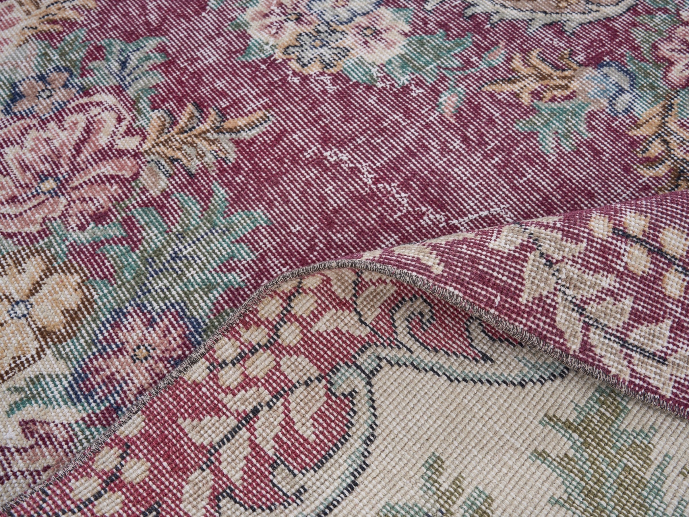 Turkish Isparta area rug in burgundy and off-white, view 9 of 10