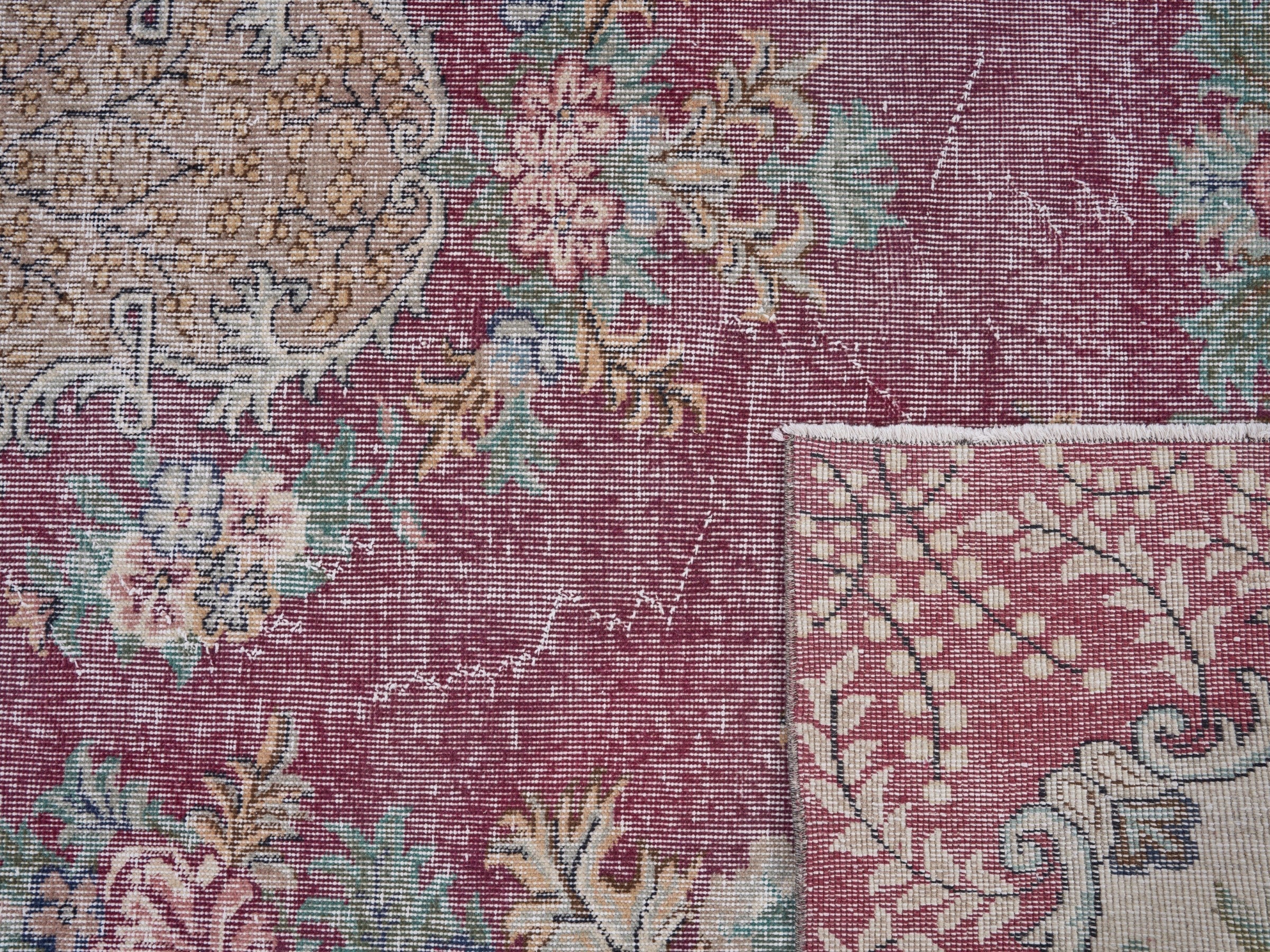 Turkish Isparta area rug in burgundy and off-white, view 10 of 10