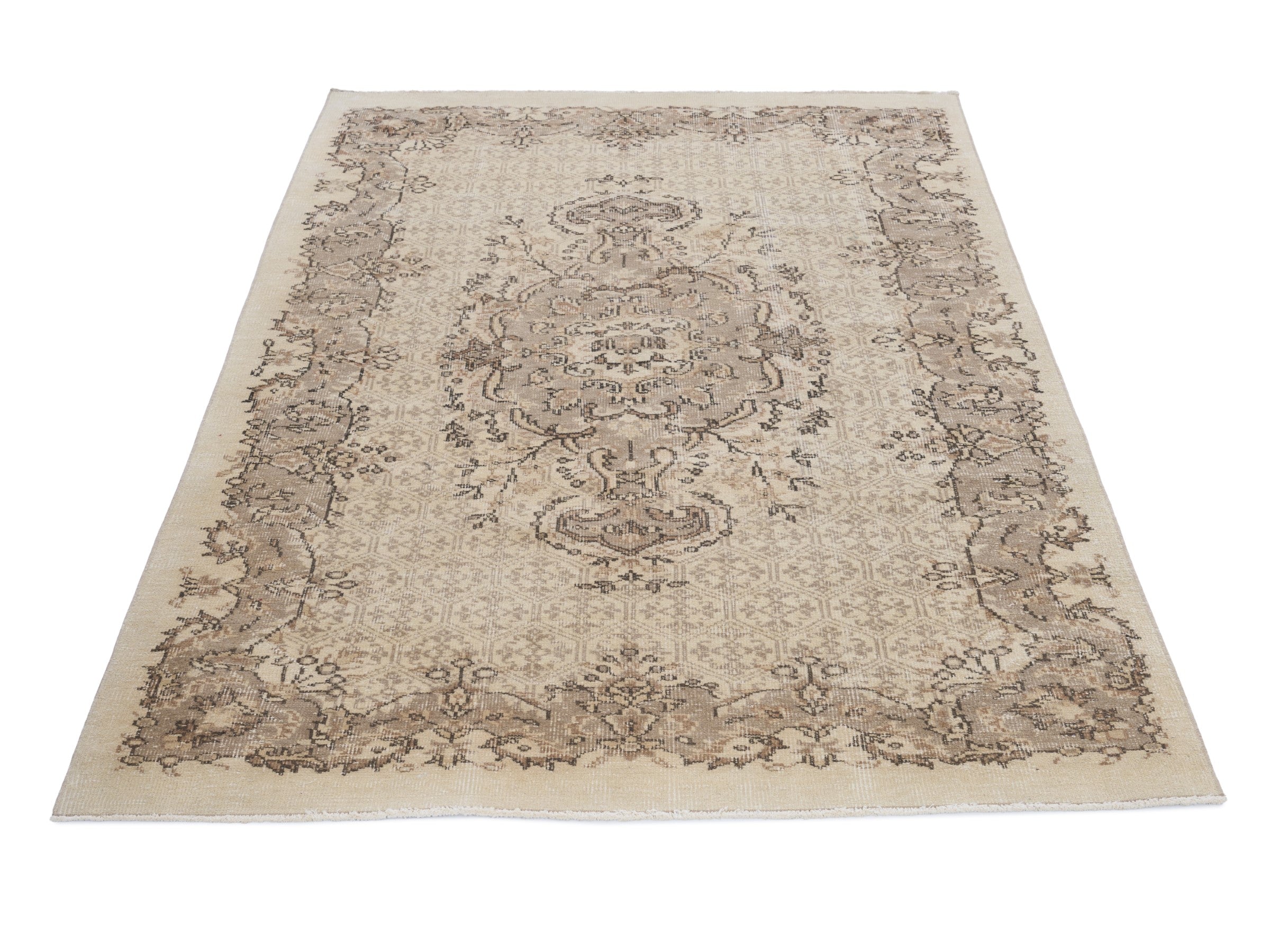 Turkish Manisa area rug in cream and tan, view 2 of 10