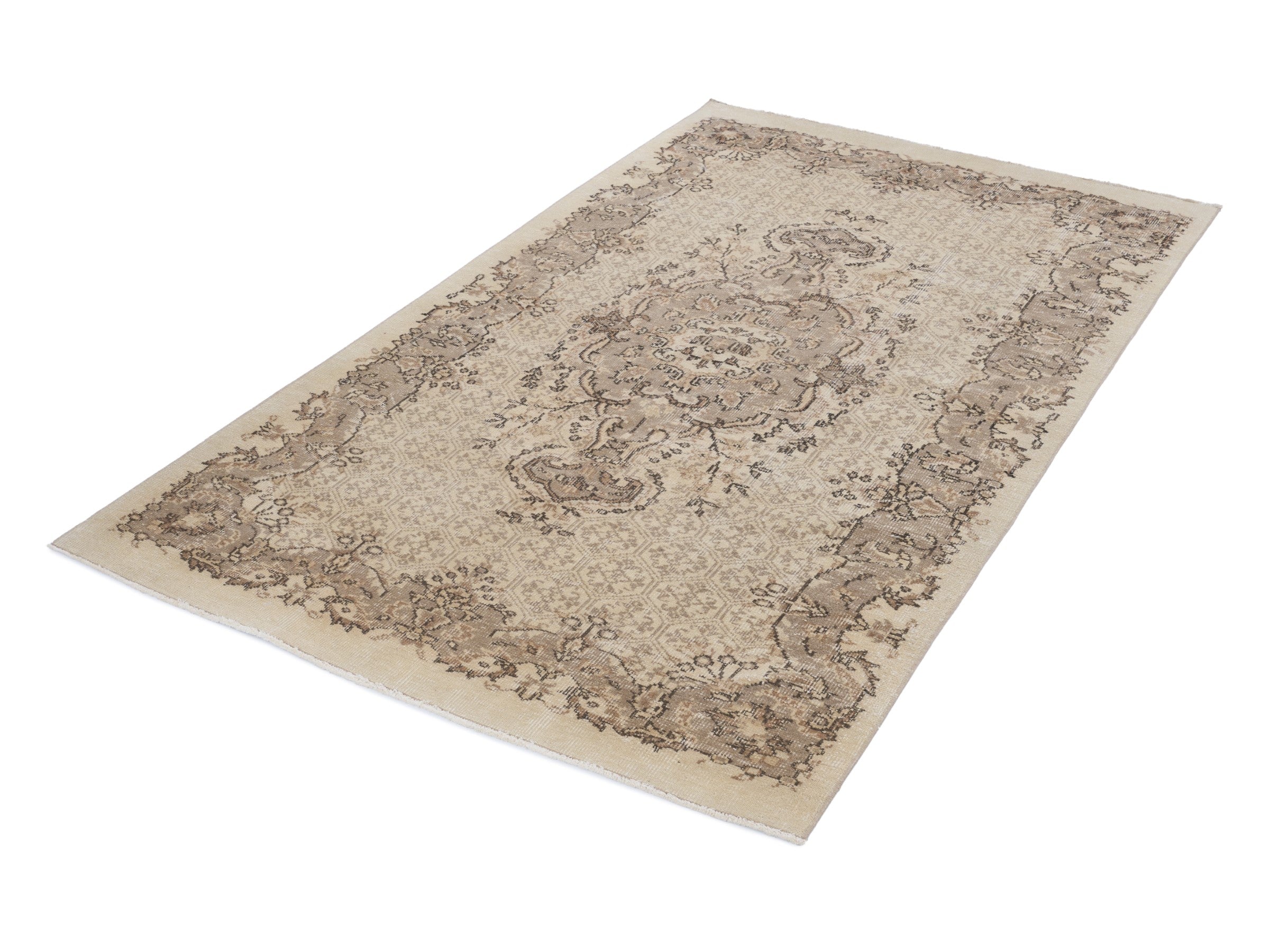 Turkish Manisa area rug in cream and tan, view 3 of 10