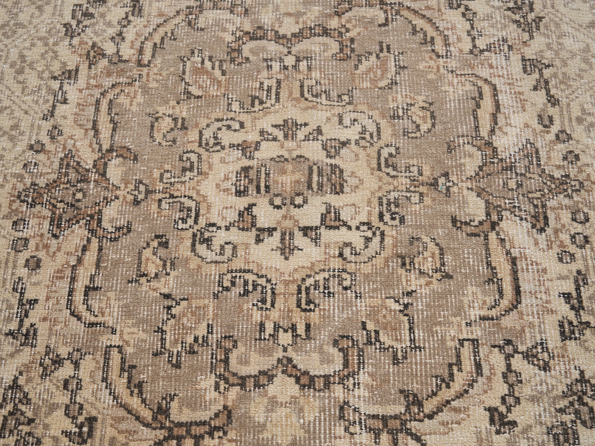 Turkish Manisa area rug in cream and tan, view 4 of 10