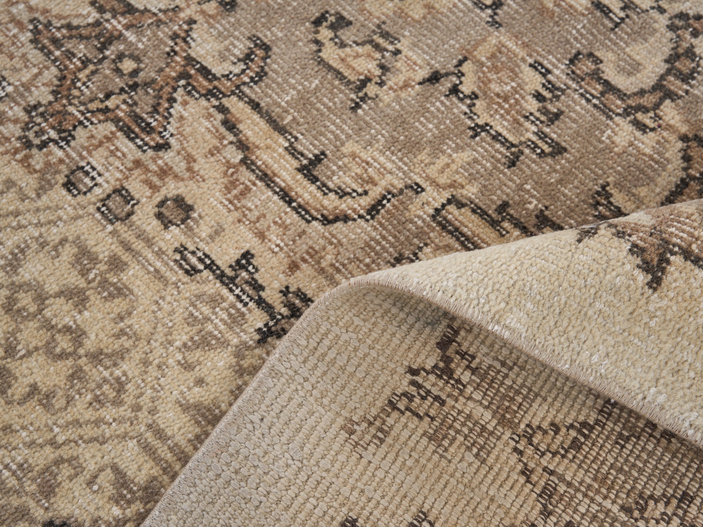 Turkish Manisa area rug in cream and tan, view 9 of 10