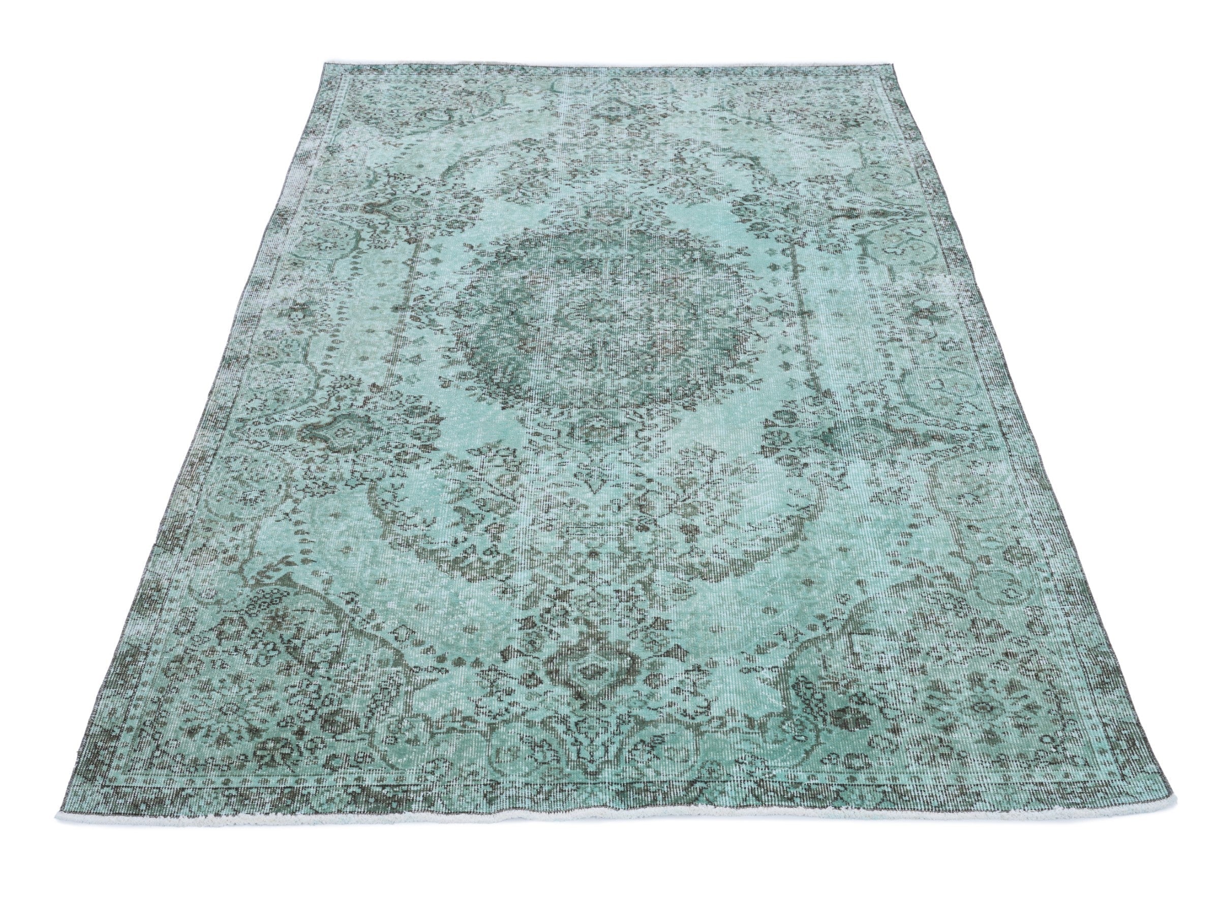 Turkish Isparta area rug in celadon and charcoal, view 2 of 10