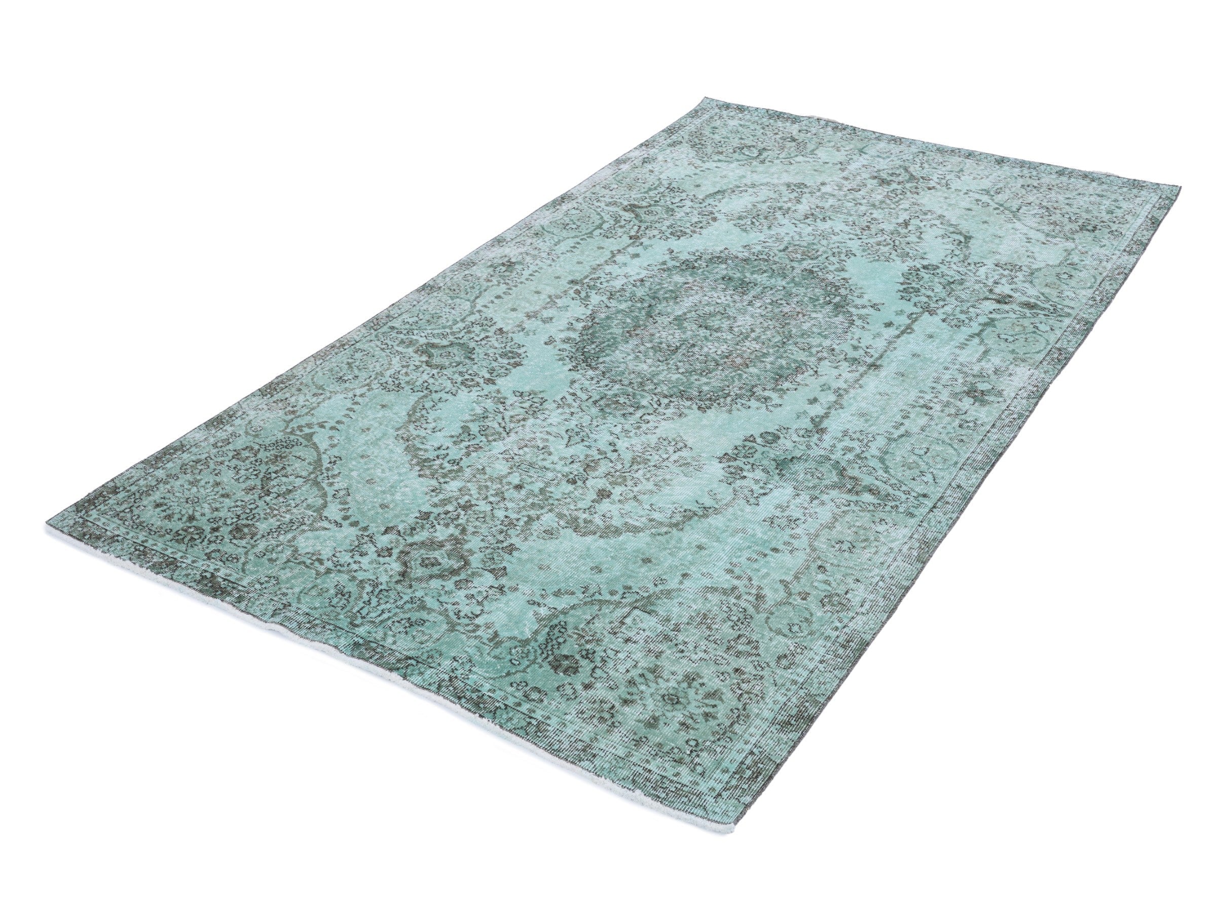 Turkish Isparta area rug in celadon and charcoal, view 3 of 10