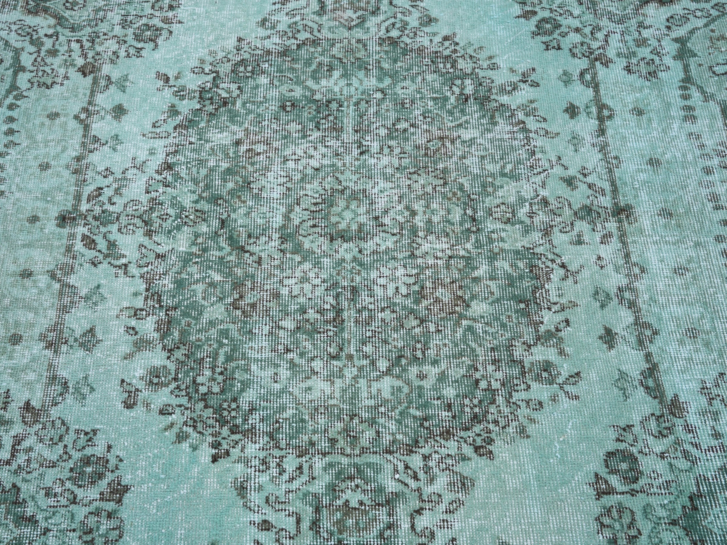 Turkish Isparta area rug in celadon and charcoal, view 4 of 10
