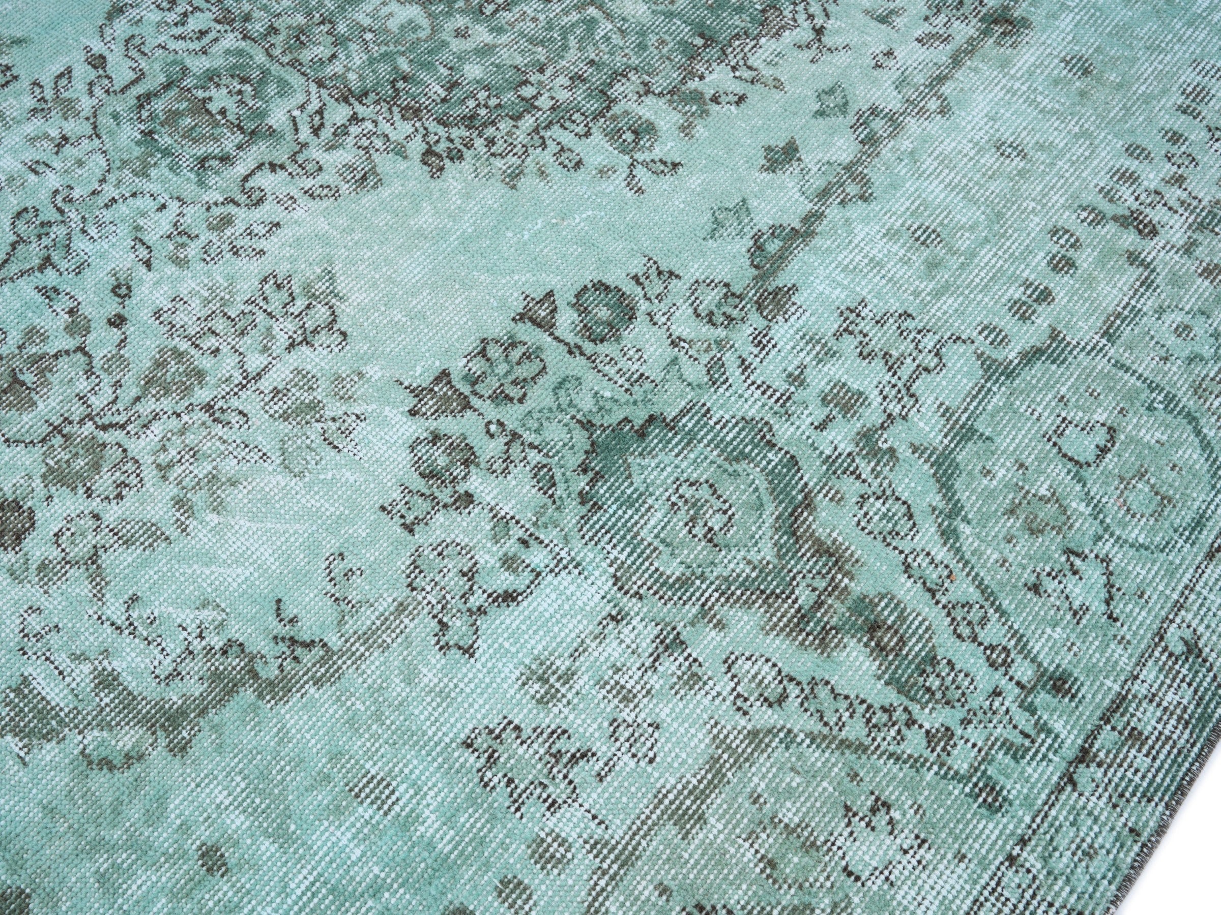 Turkish Isparta area rug in celadon and charcoal, view 5 of 10
