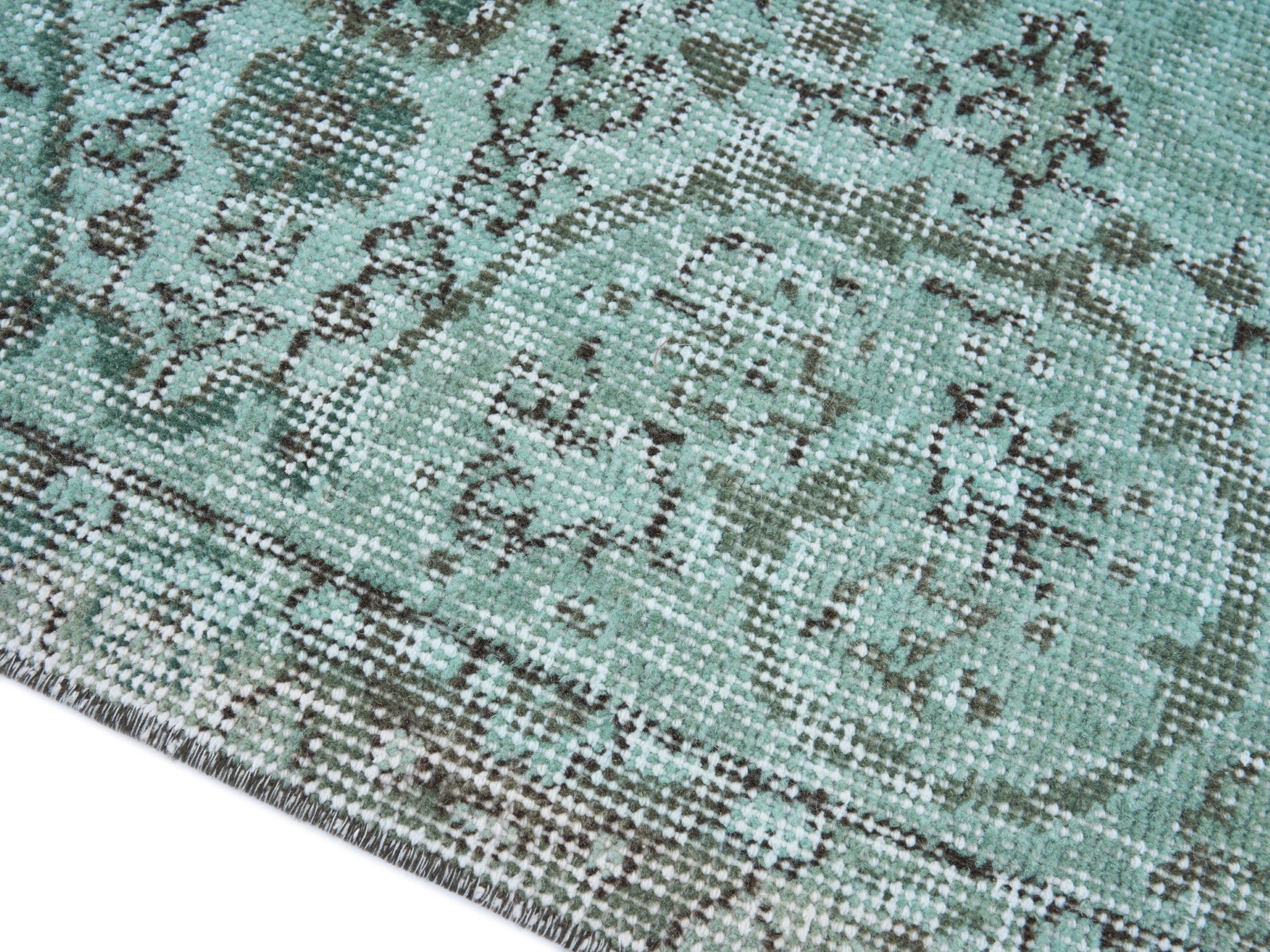 Turkish Isparta area rug in celadon and charcoal, view 6 of 10