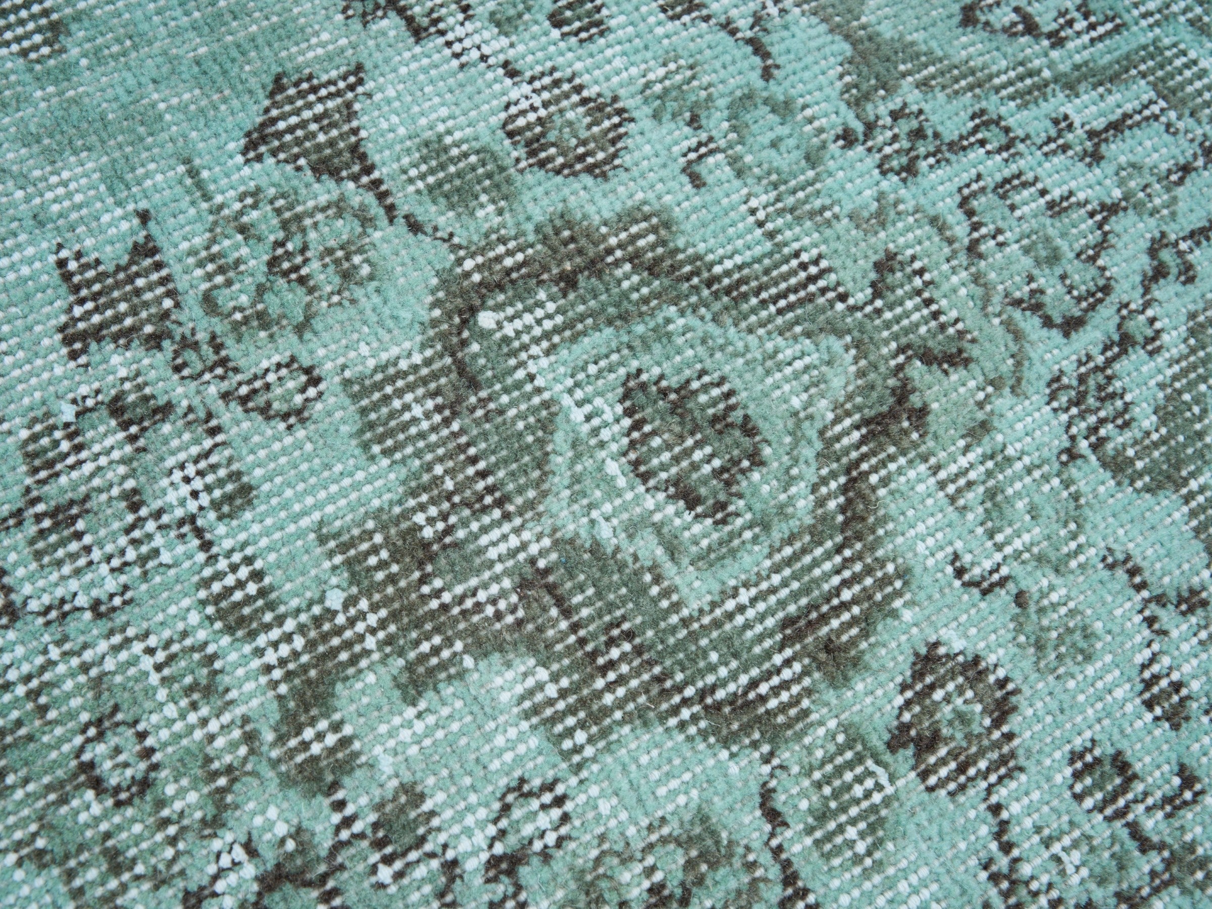 Turkish Isparta area rug in celadon and charcoal, view 7 of 10
