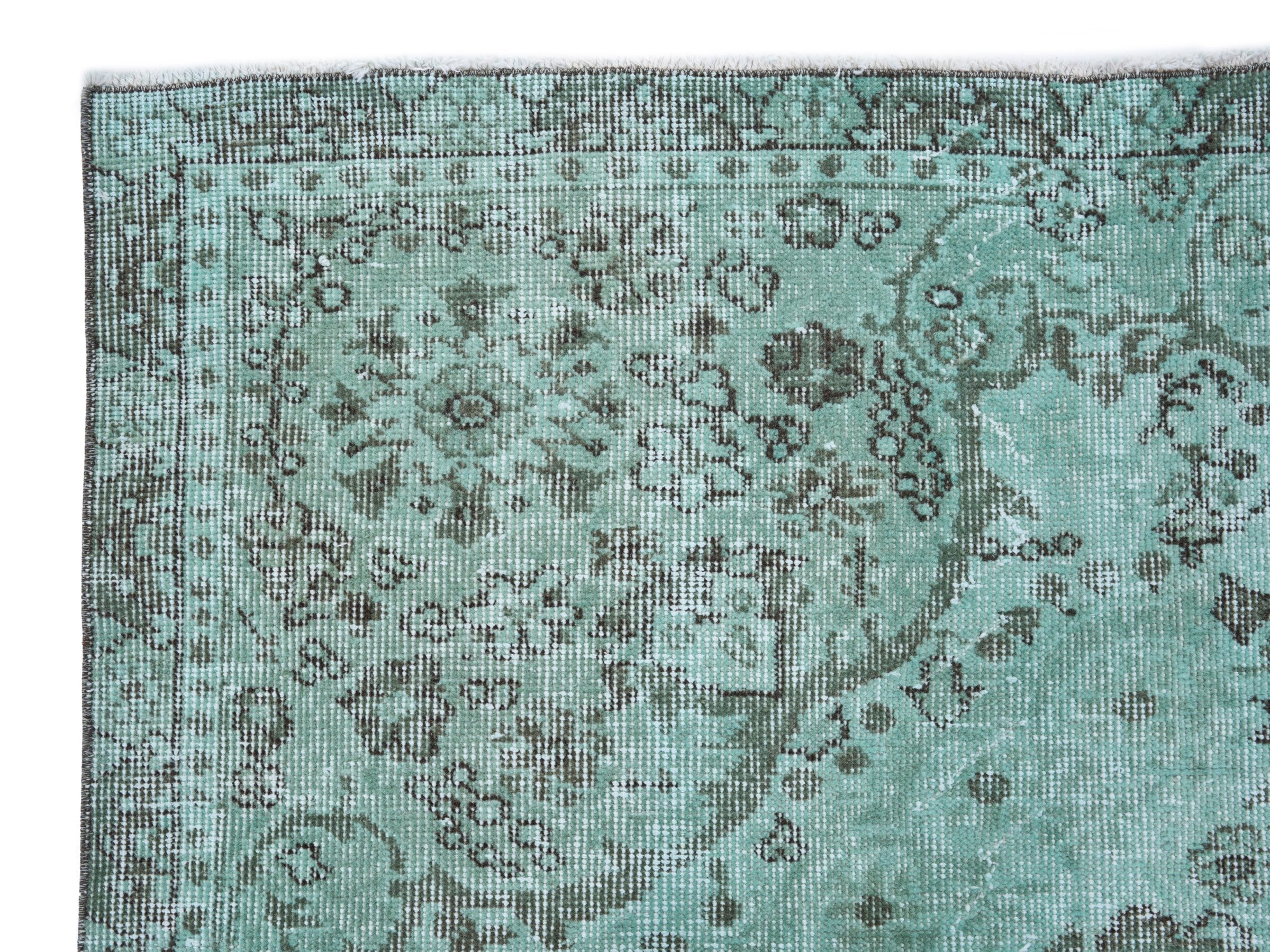 Turkish Isparta area rug in celadon and charcoal, view 8 of 10