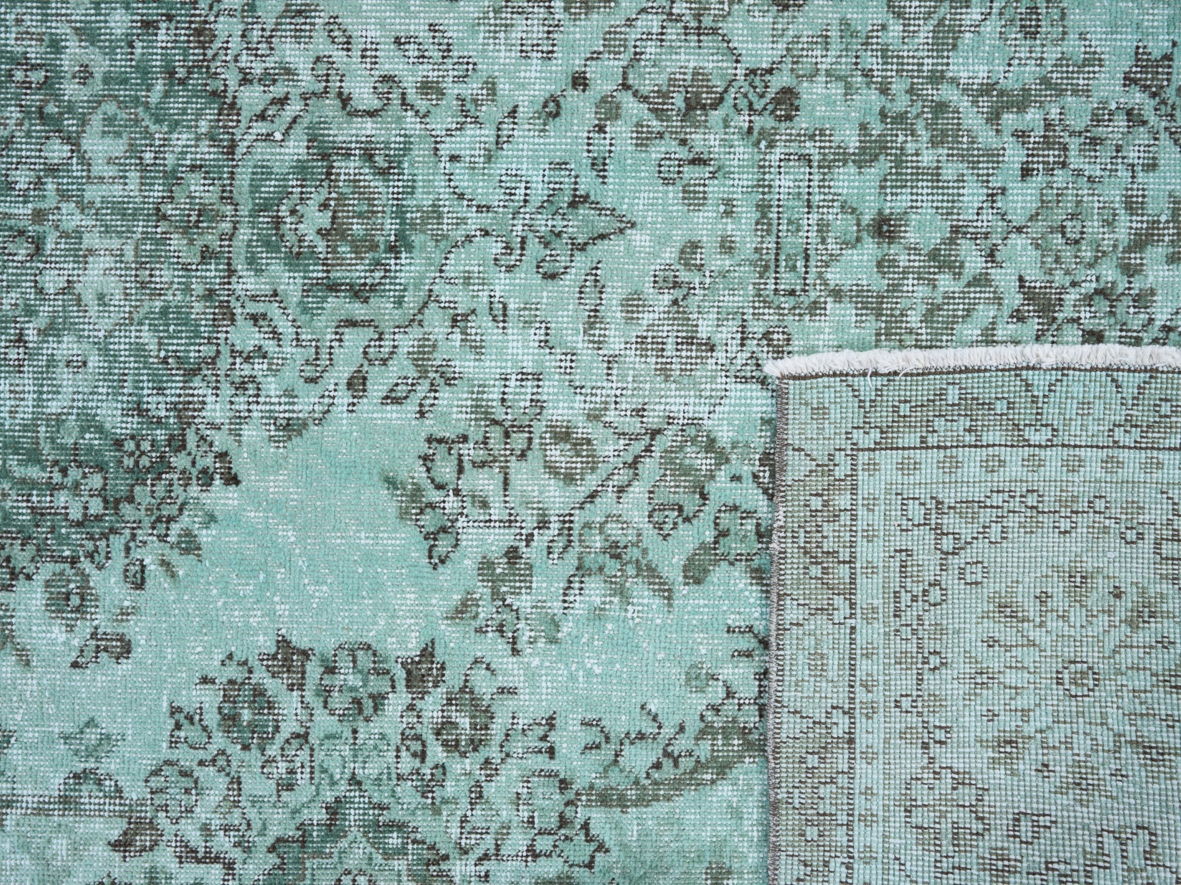 Turkish Isparta area rug in celadon and charcoal, view 9 of 10