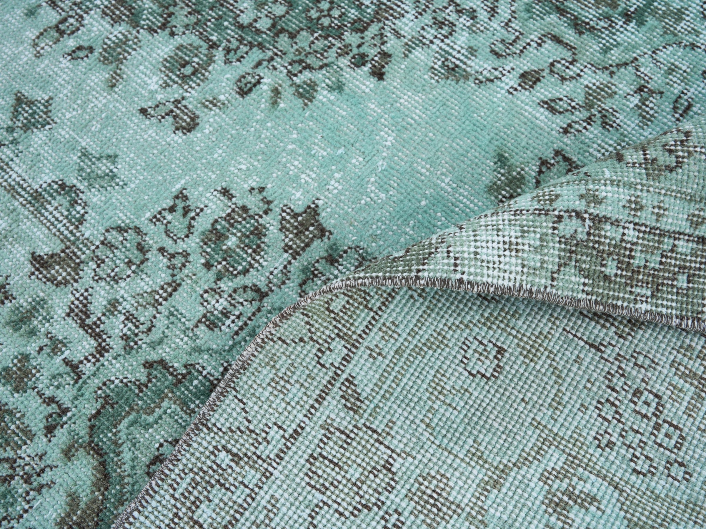 Turkish Isparta area rug in celadon and charcoal, view 10 of 10