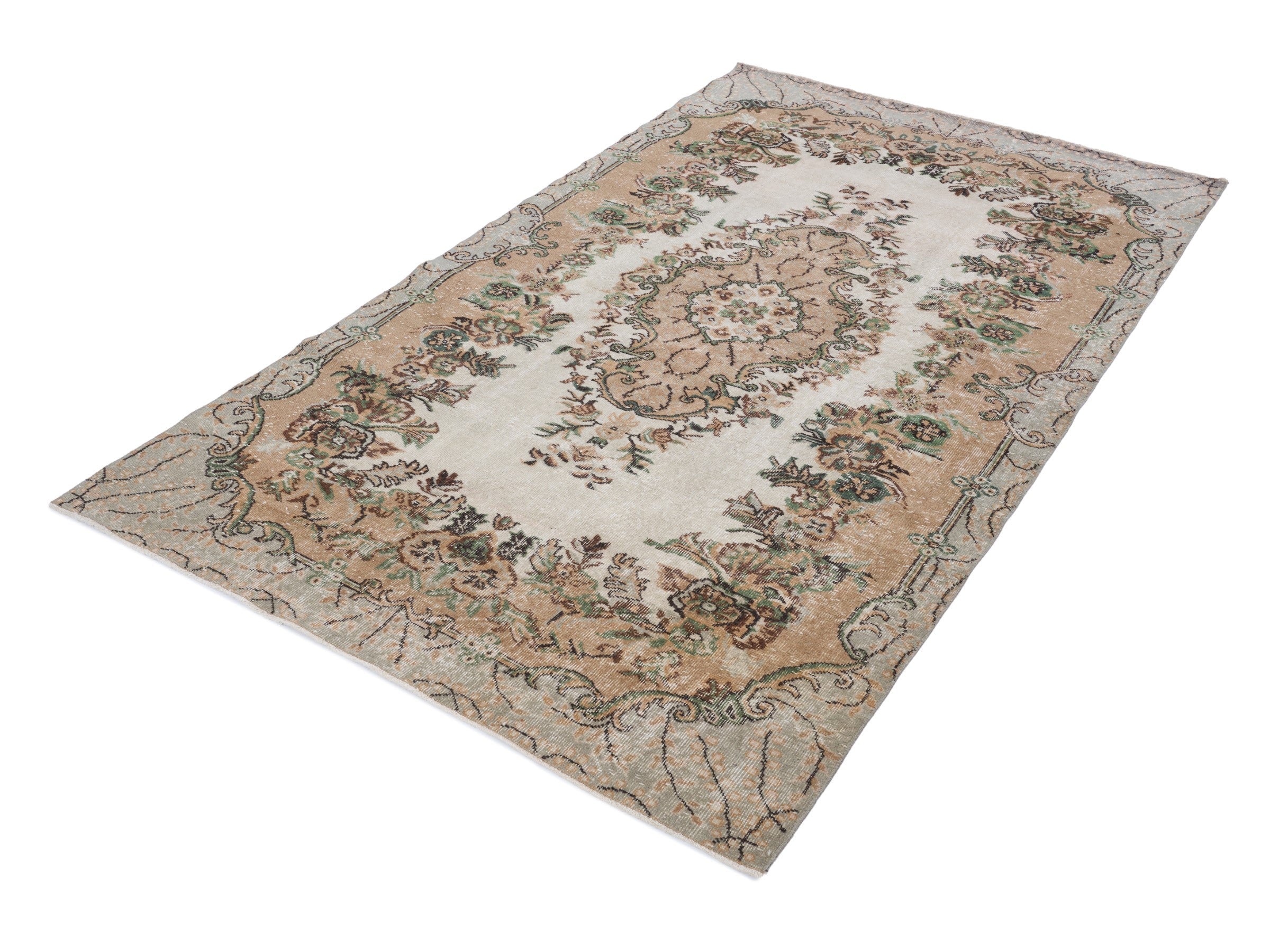 Turkish Isparta area rug in cream and terracotta, view 3 of 10