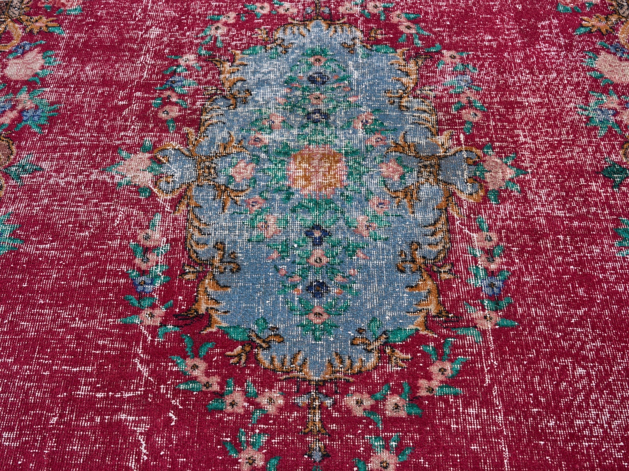 Turkish Isparta area rug in burgundy and teal, view 4 of 10