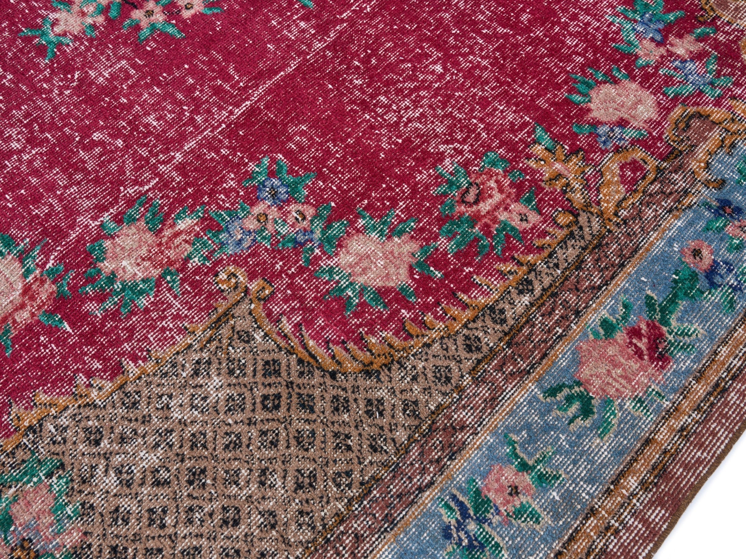 Turkish Isparta area rug in burgundy and teal, view 5 of 10