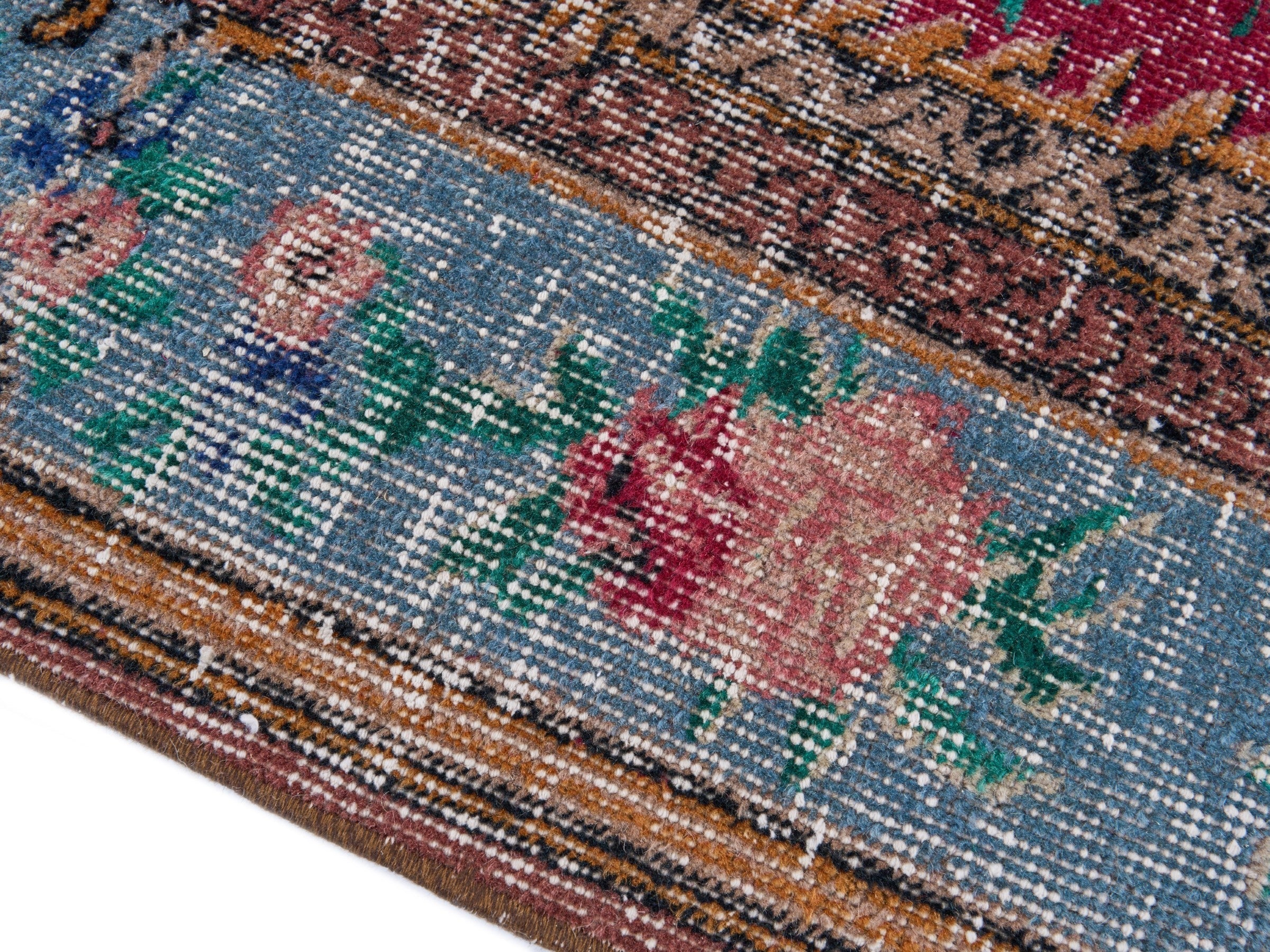 Turkish Isparta area rug in burgundy and teal, view 6 of 10