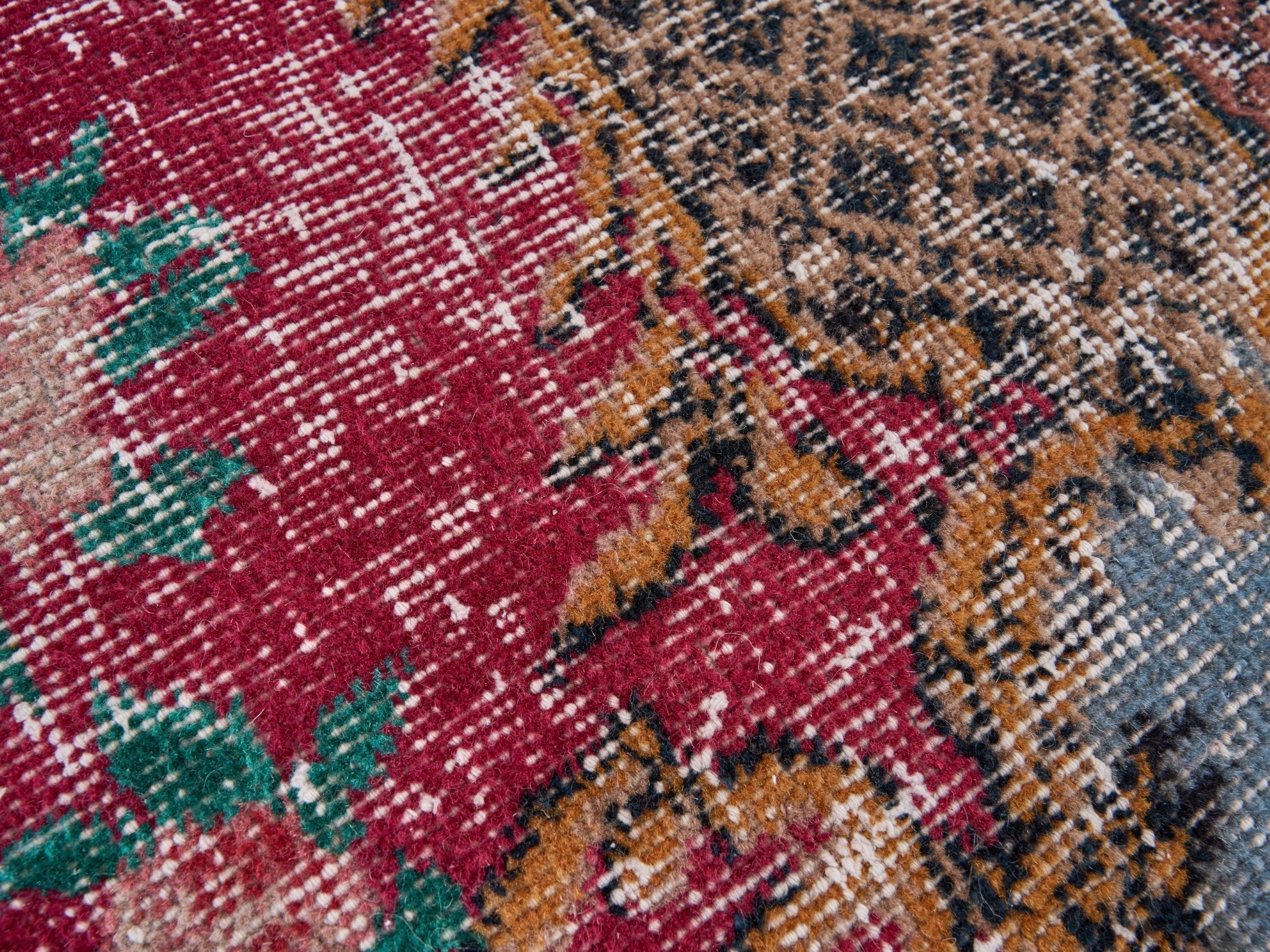 Turkish Isparta area rug in burgundy and teal, view 7 of 10
