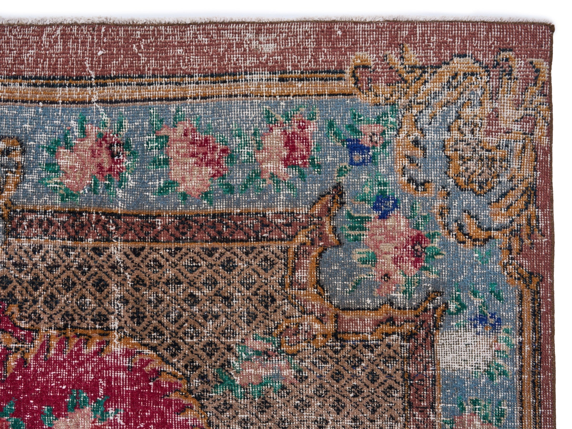 Turkish Isparta area rug in burgundy and teal, view 8 of 10