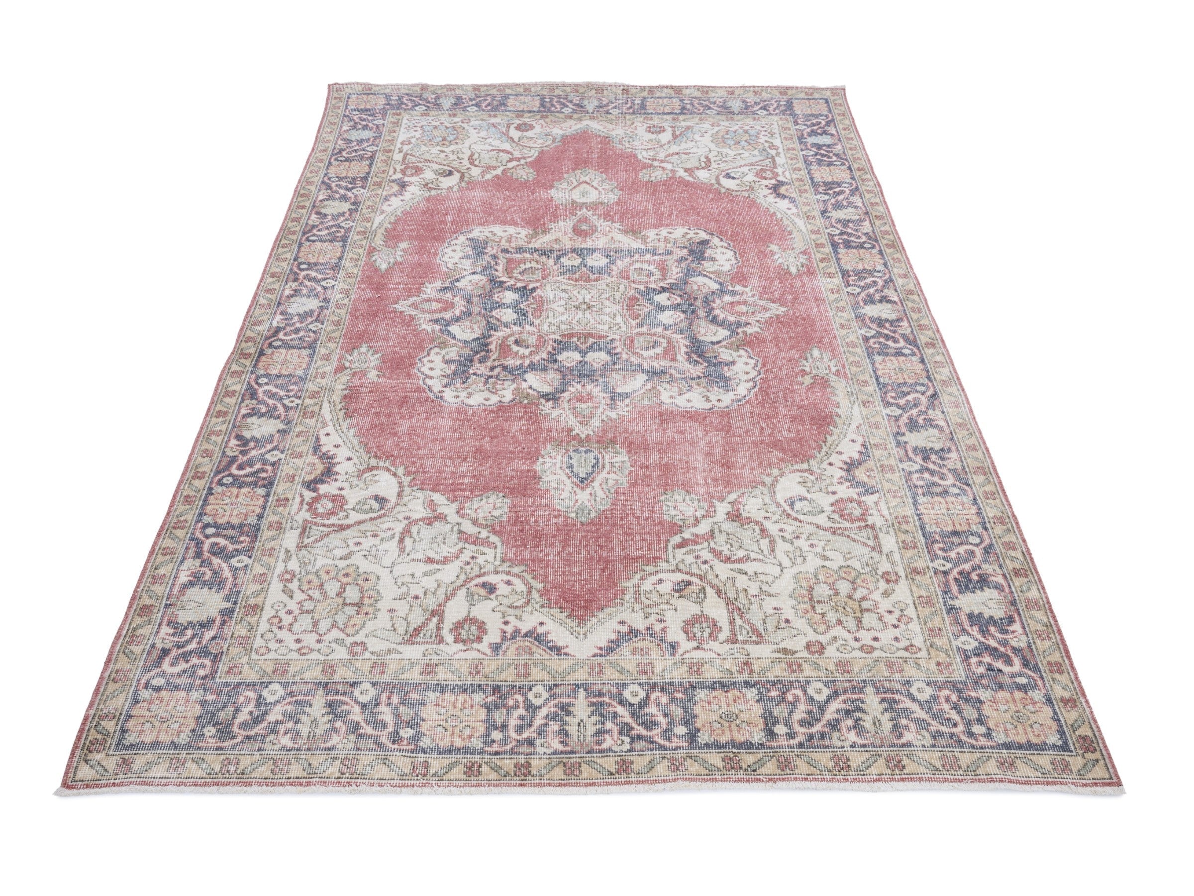 Turkish Isparta area rug in rose and cream, view 2 of 10