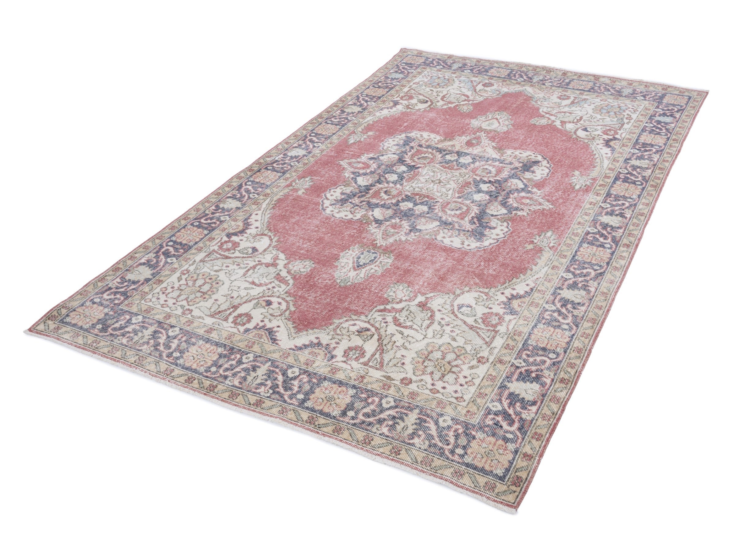 Turkish Isparta area rug in rose and cream, view 3 of 10