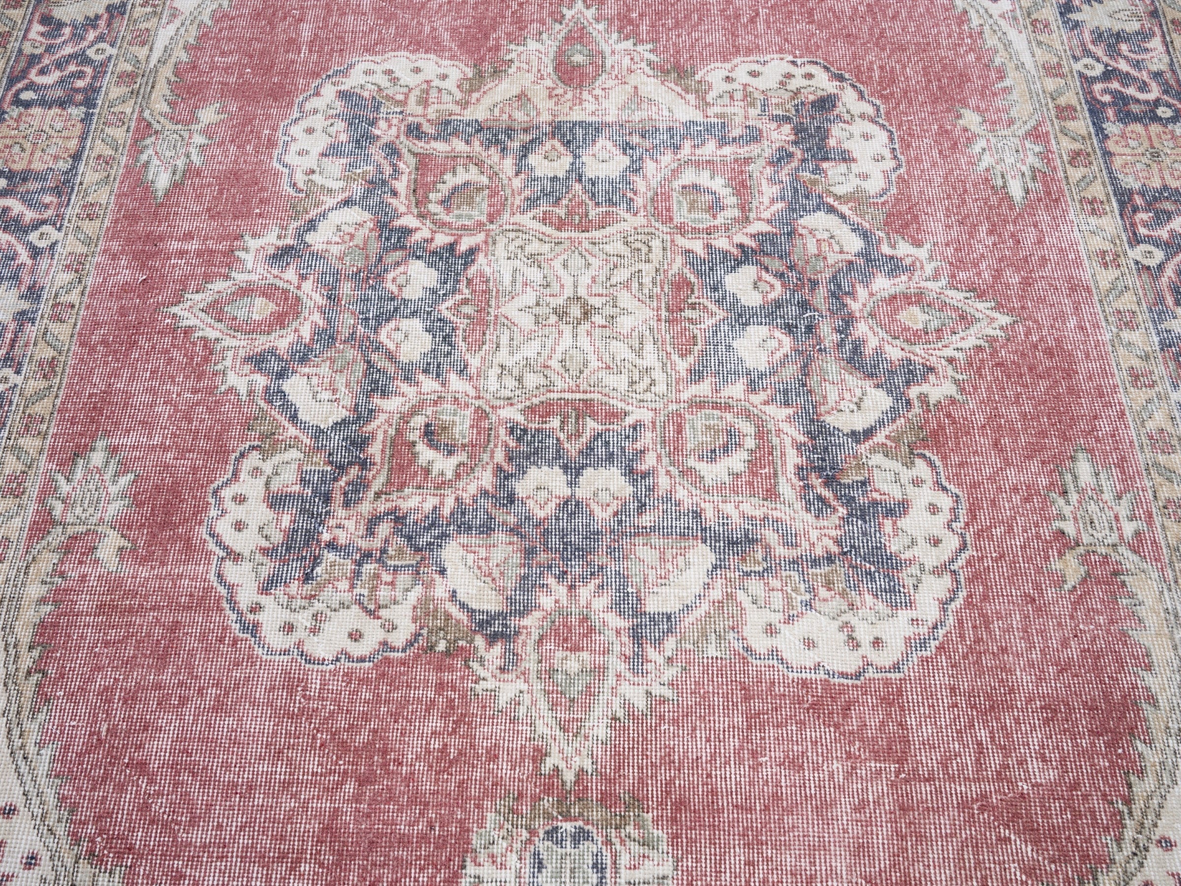 Turkish Isparta area rug in rose and cream, view 4 of 10