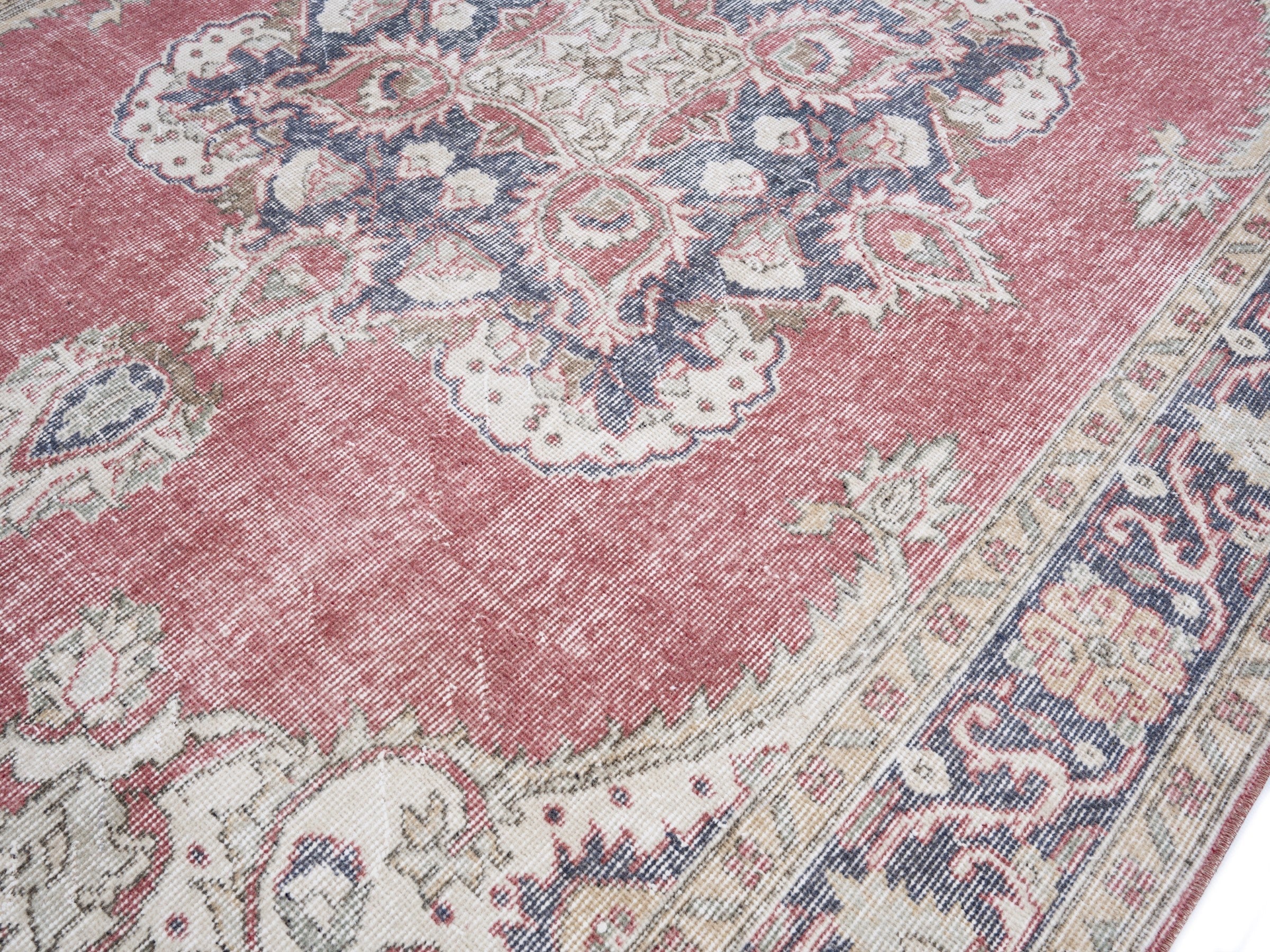 Turkish Isparta area rug in rose and cream, view 5 of 10