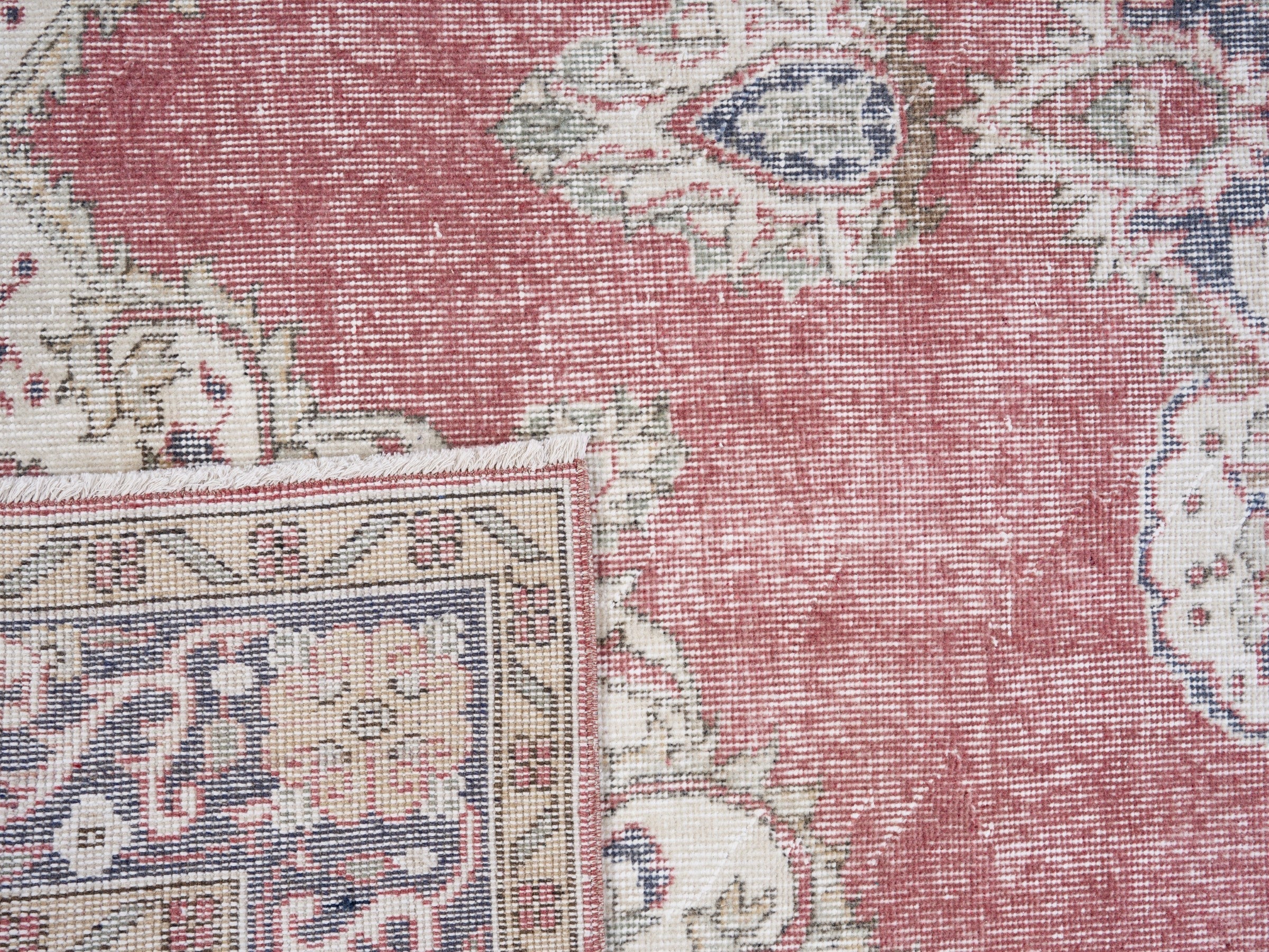 Turkish Isparta area rug in rose and cream, view 10 of 10