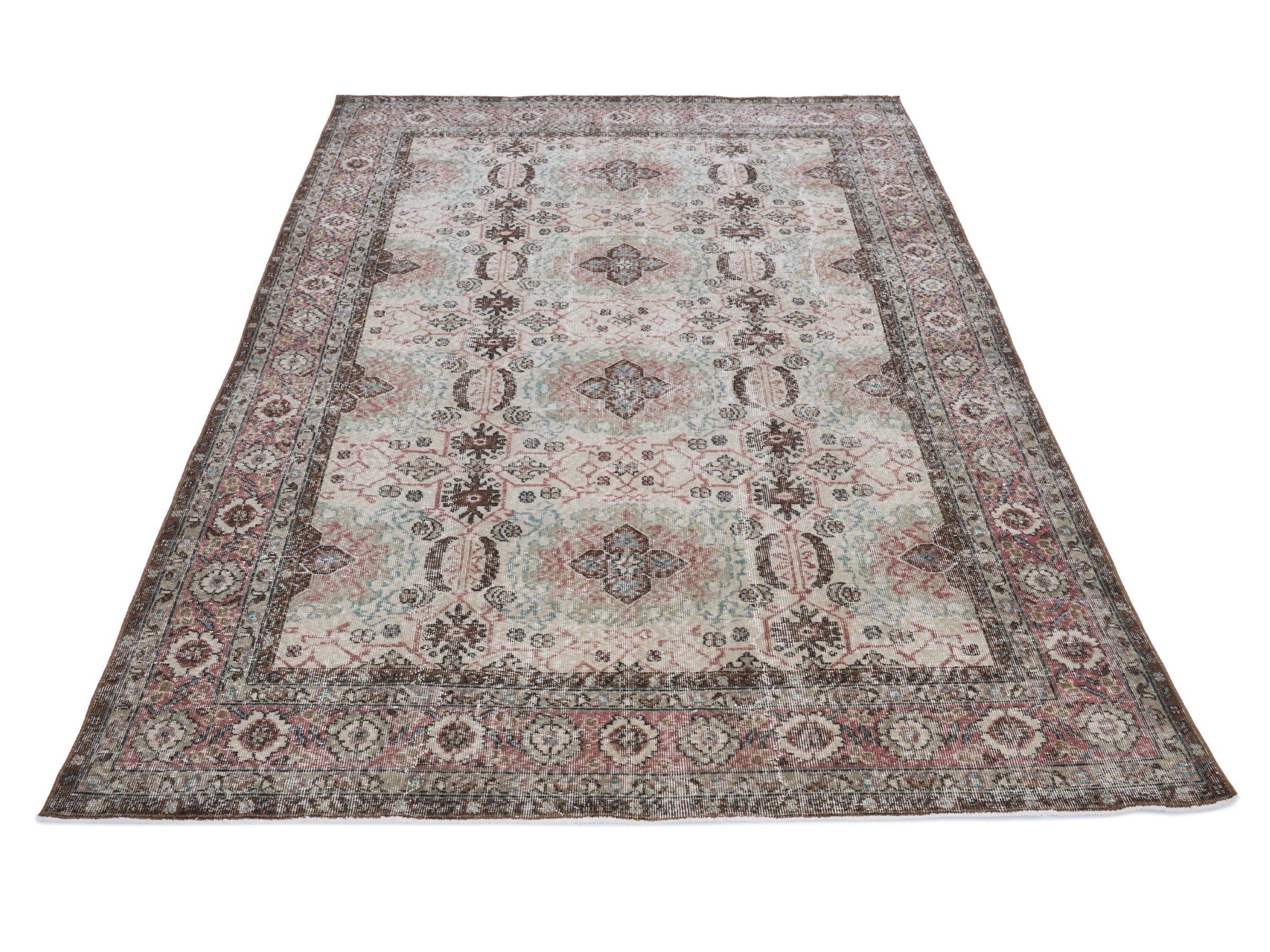 Turkish Isparta area rug in cream and dusty rose, view 2 of 10