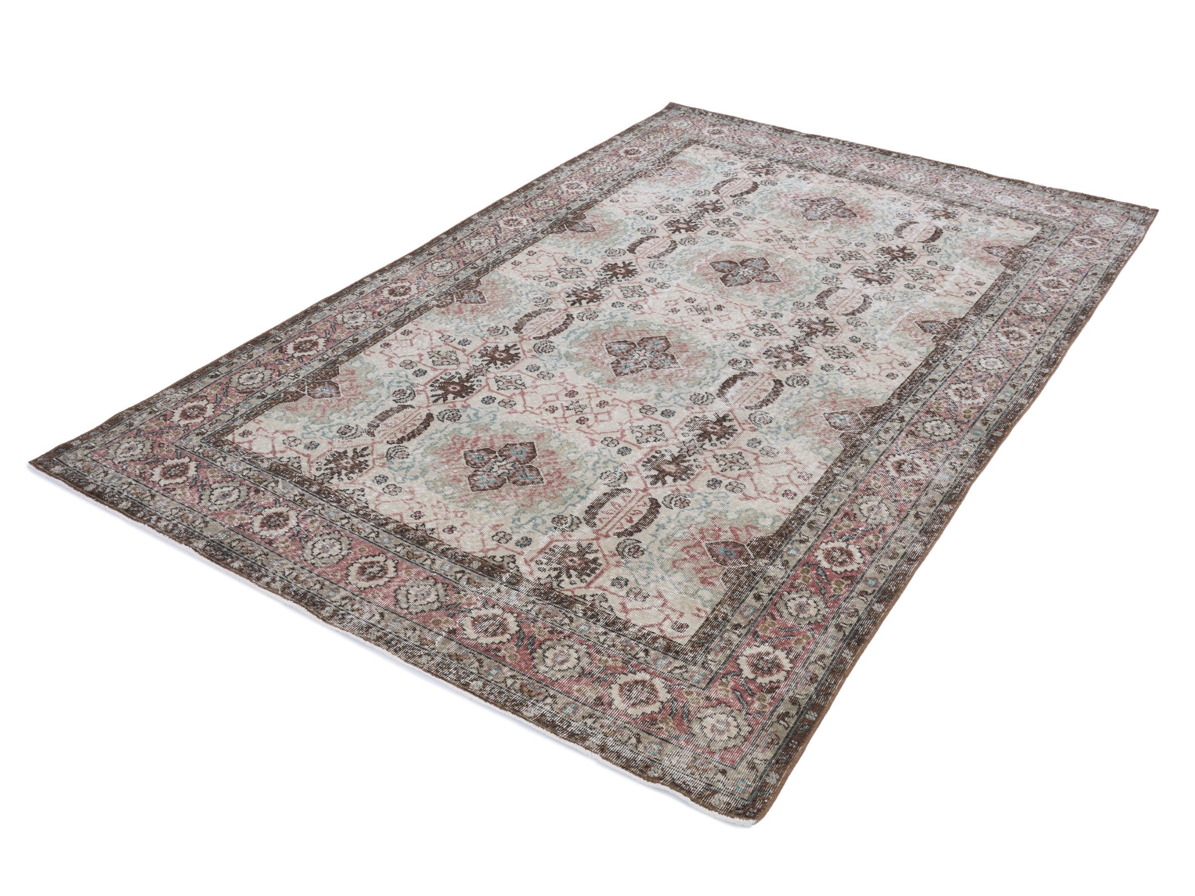 Turkish Isparta area rug in cream and dusty rose, view 3 of 10
