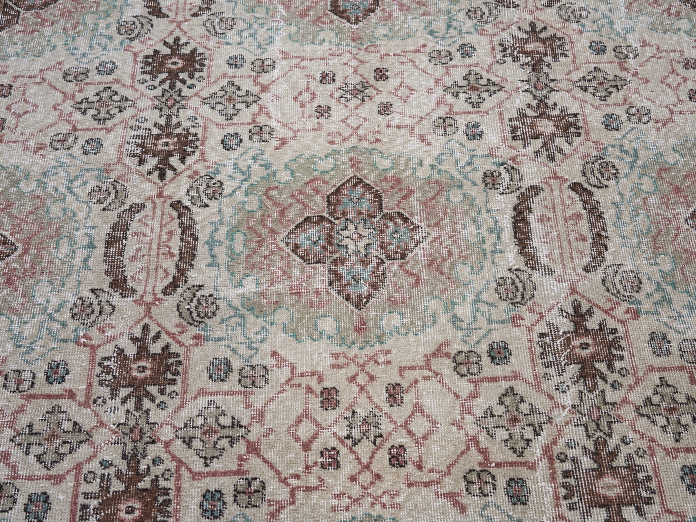 Turkish Isparta area rug in cream and dusty rose, view 4 of 10