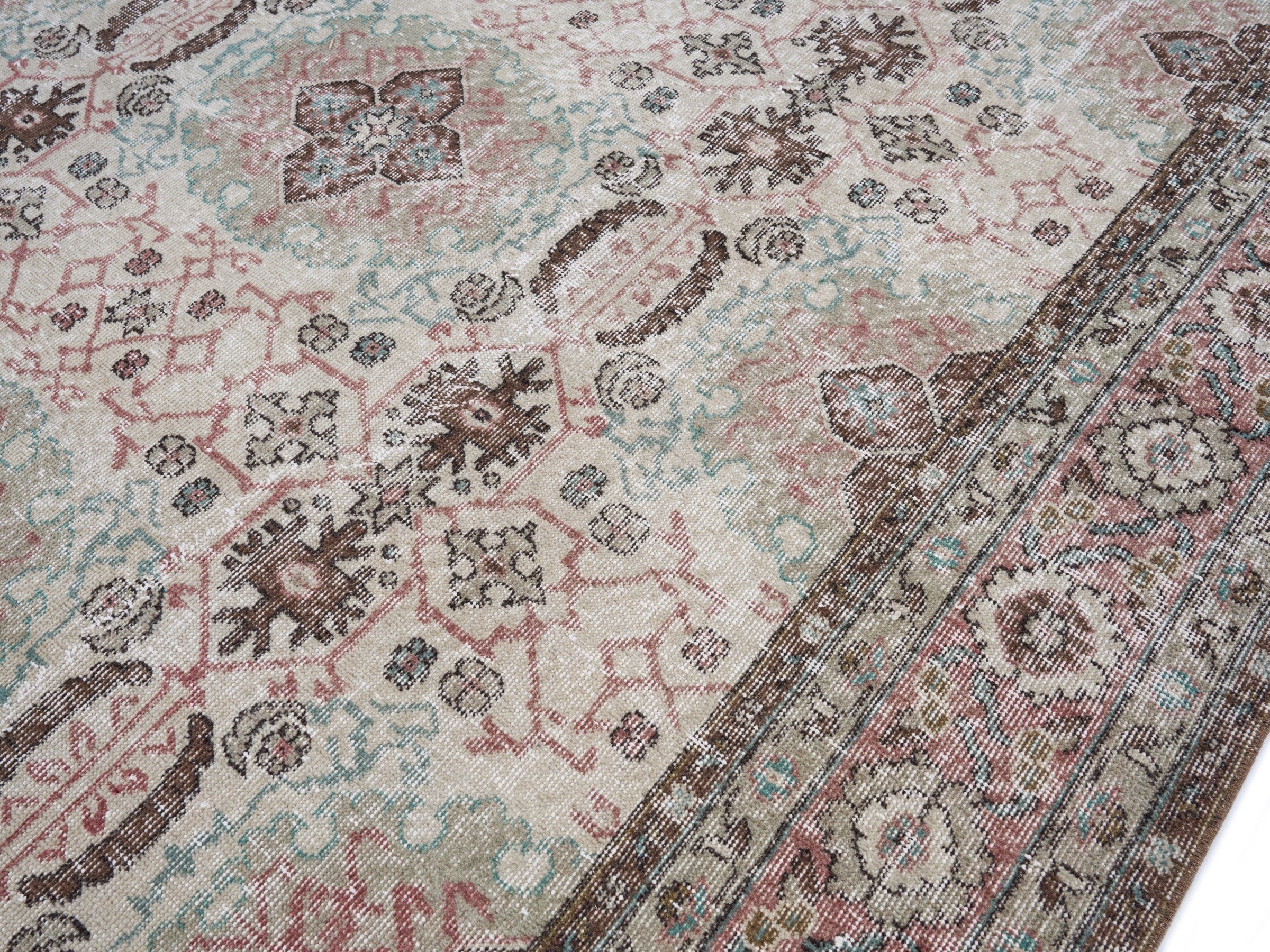 Turkish Isparta area rug in cream and dusty rose, view 5 of 10