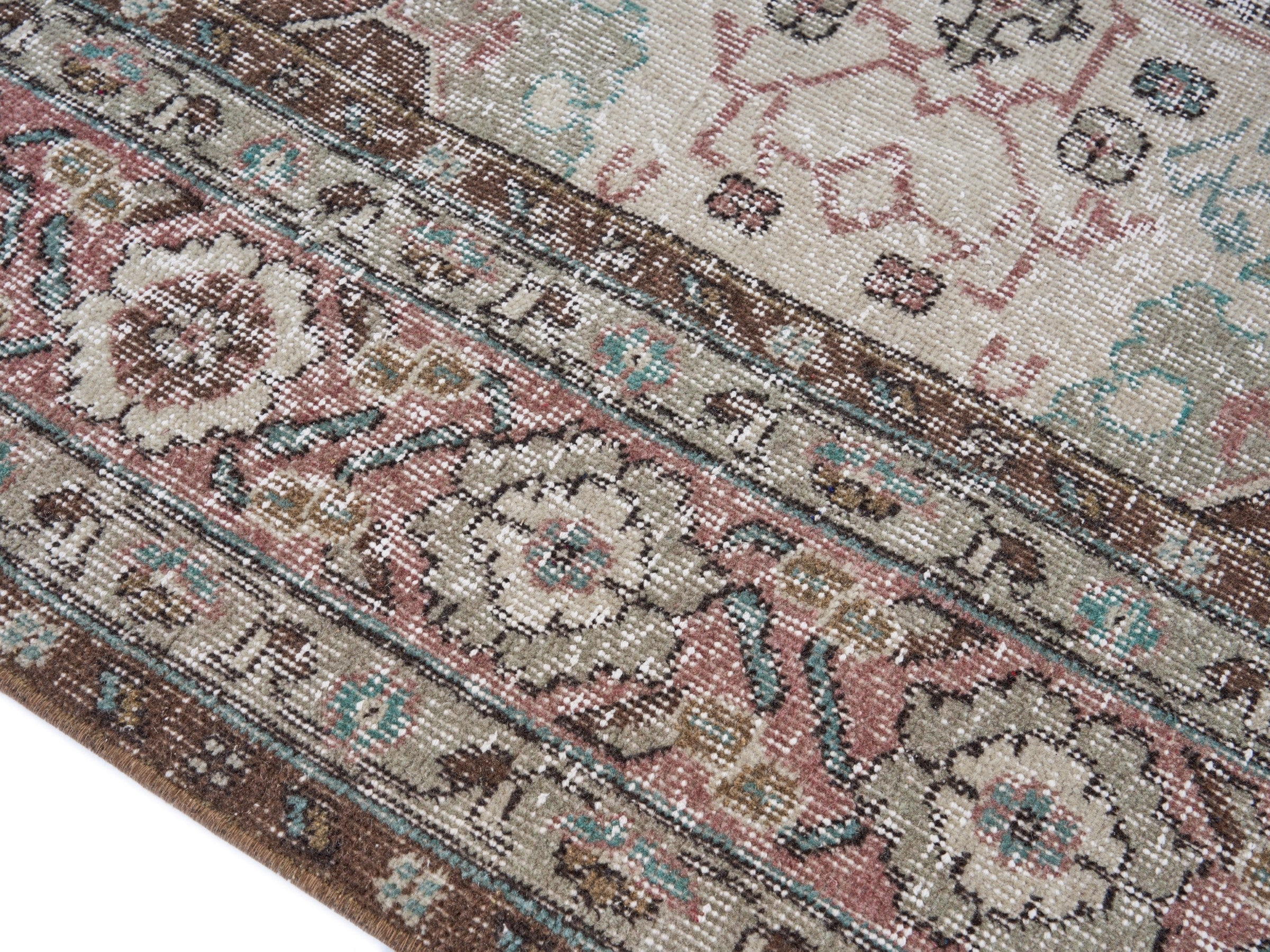 Turkish Isparta area rug in cream and dusty rose, view 6 of 10