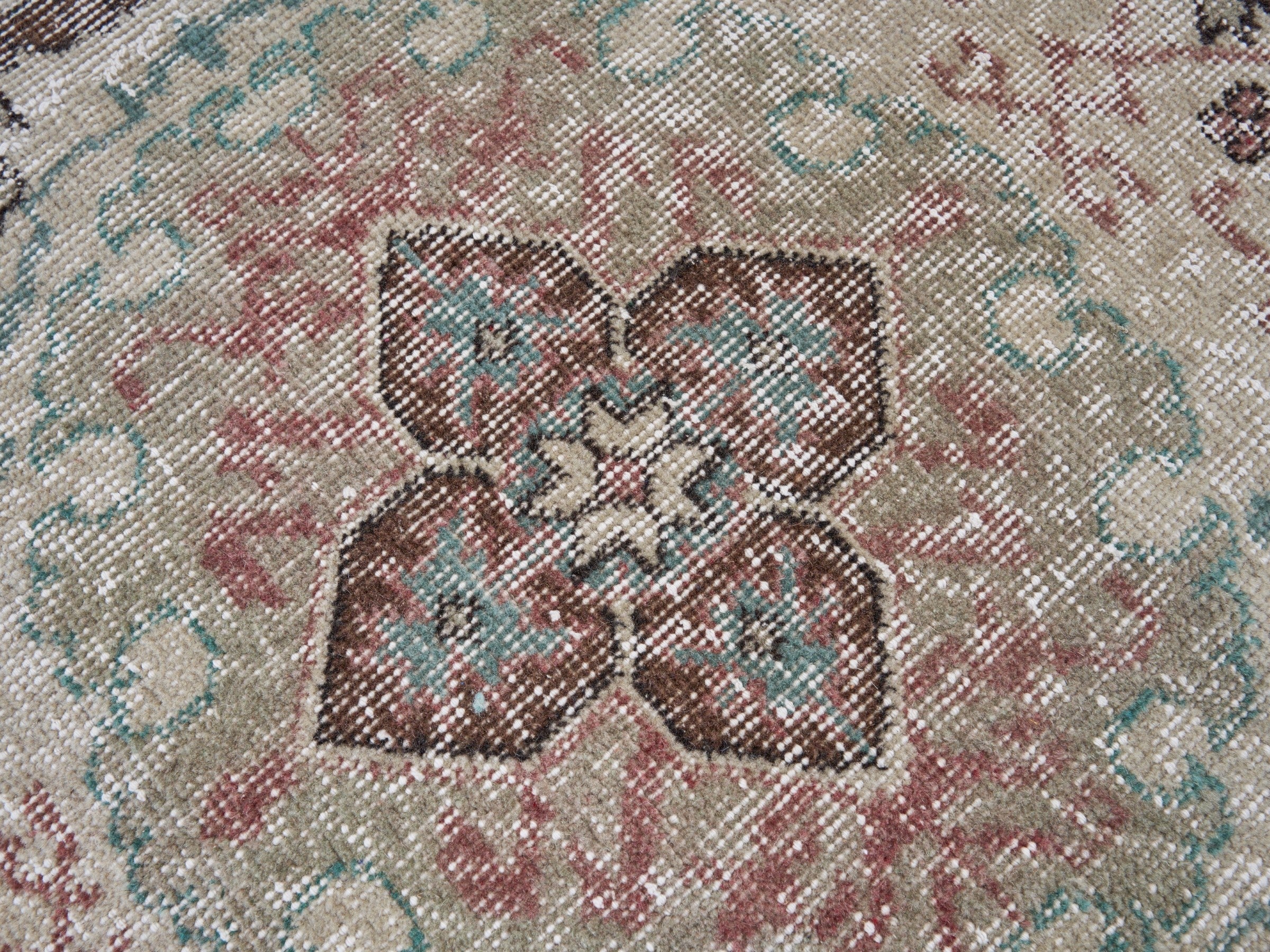 Turkish Isparta area rug in cream and dusty rose, view 7 of 10