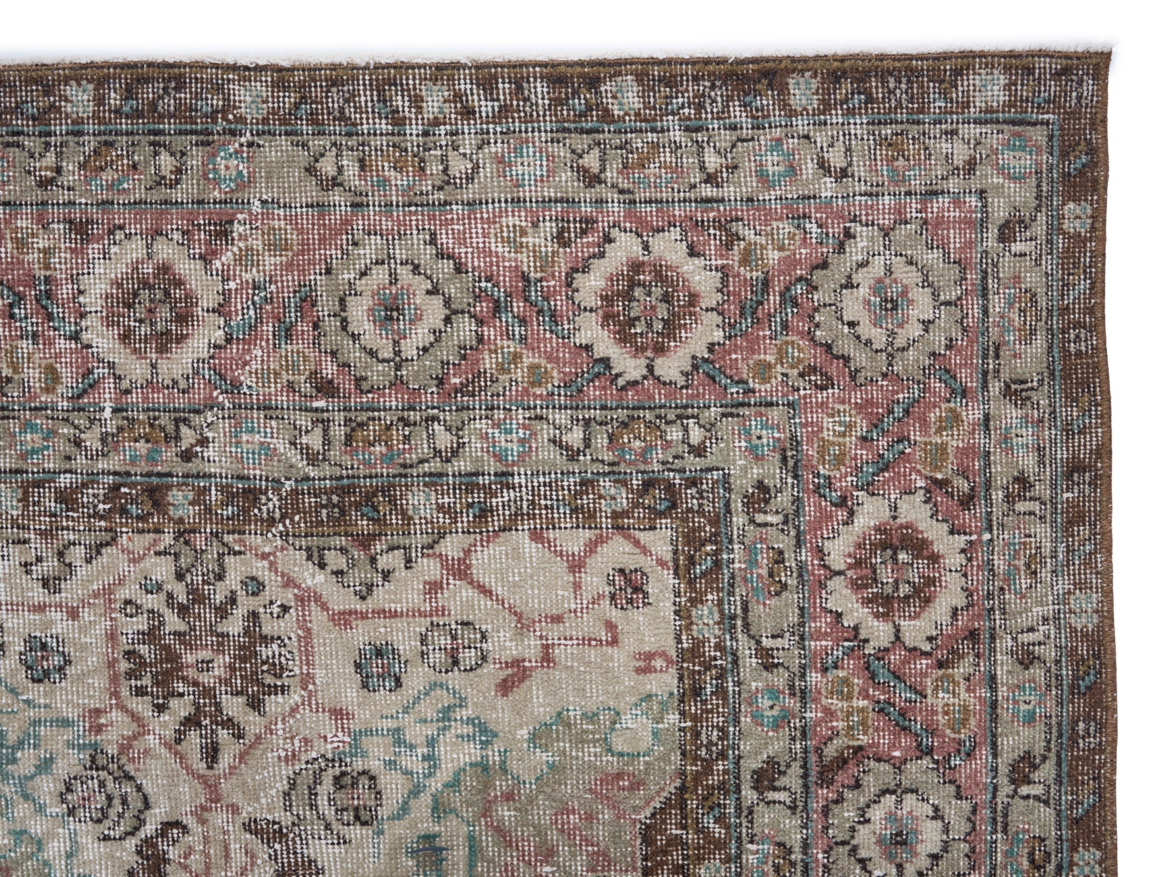 Turkish Isparta area rug in cream and dusty rose, view 8 of 10