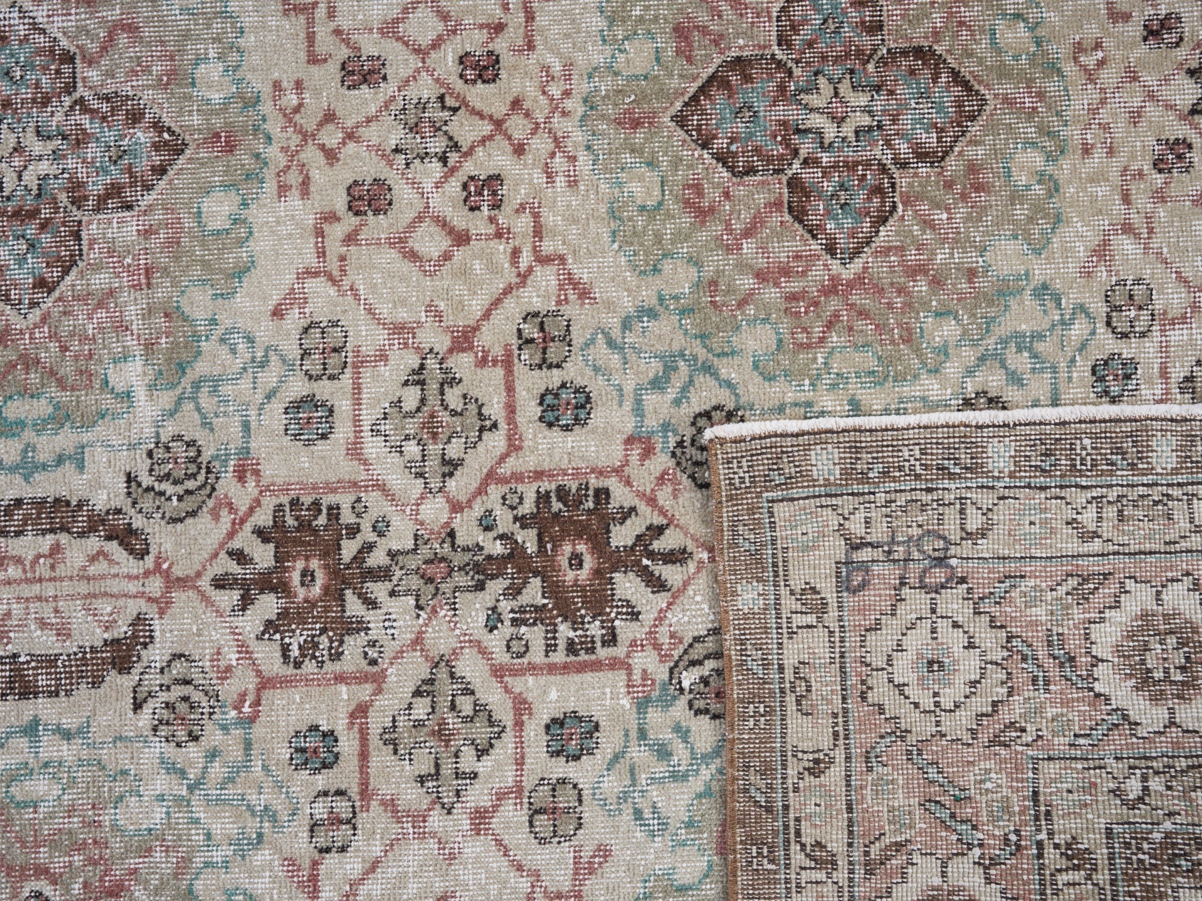 Turkish Isparta area rug in cream and dusty rose, view 10 of 10