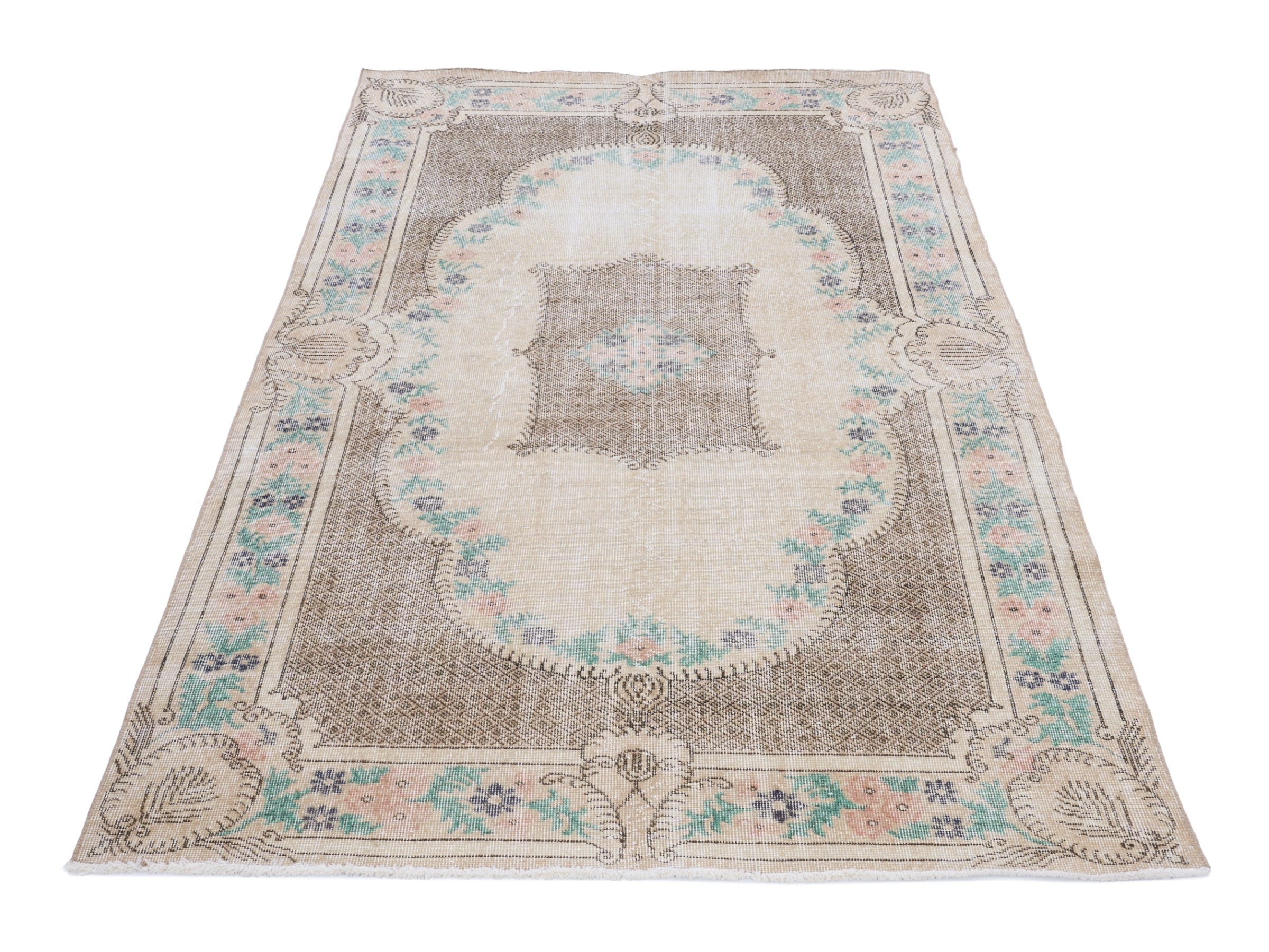 Turkish Isparta area rug in cream and brown, view 2 of 10