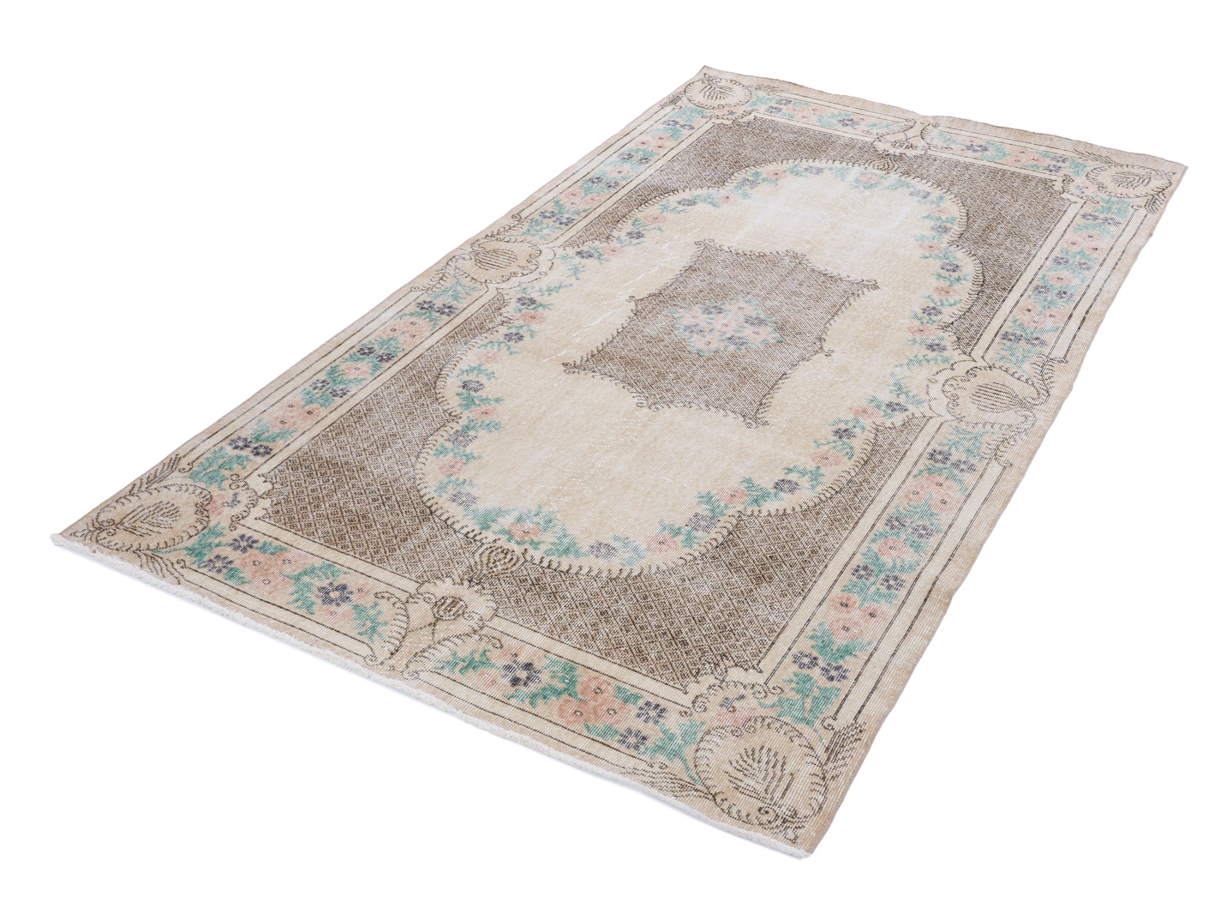 Turkish Isparta area rug in cream and brown, view 3 of 10